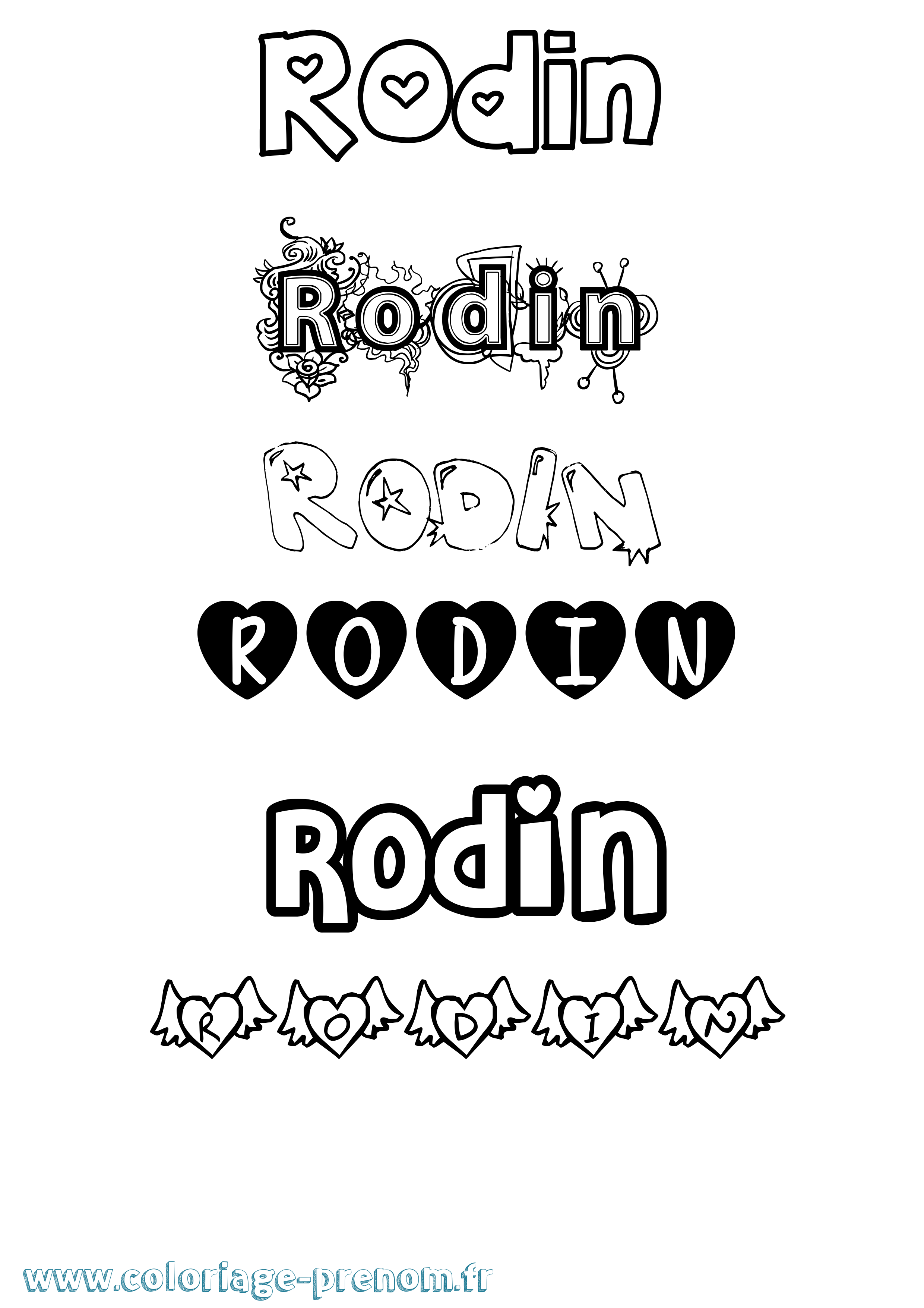 Coloriage Rodin Girly Coloriage prénom Rodin Girly