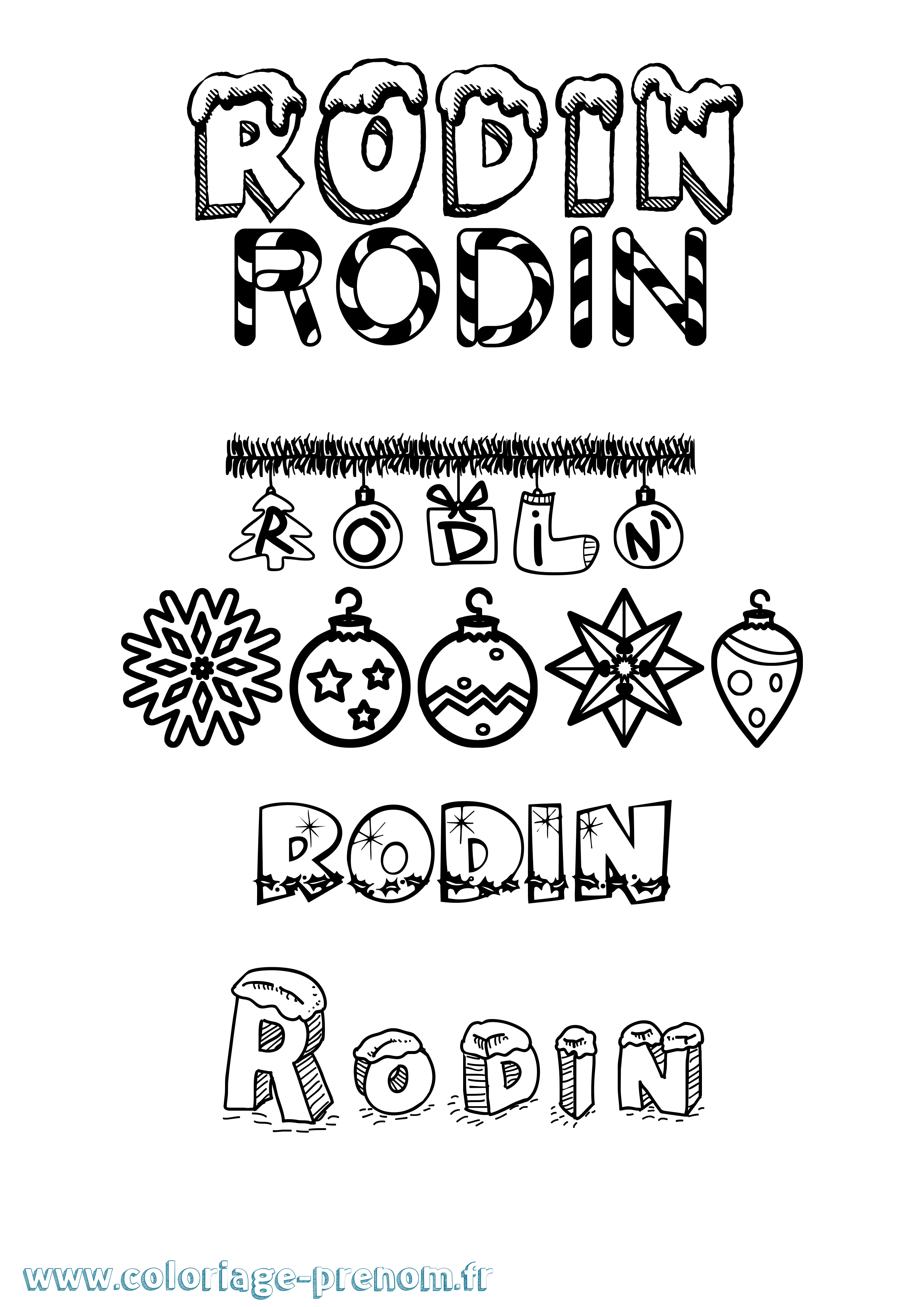 Coloriage Rodin Noël Coloriage prénom Rodin Noël