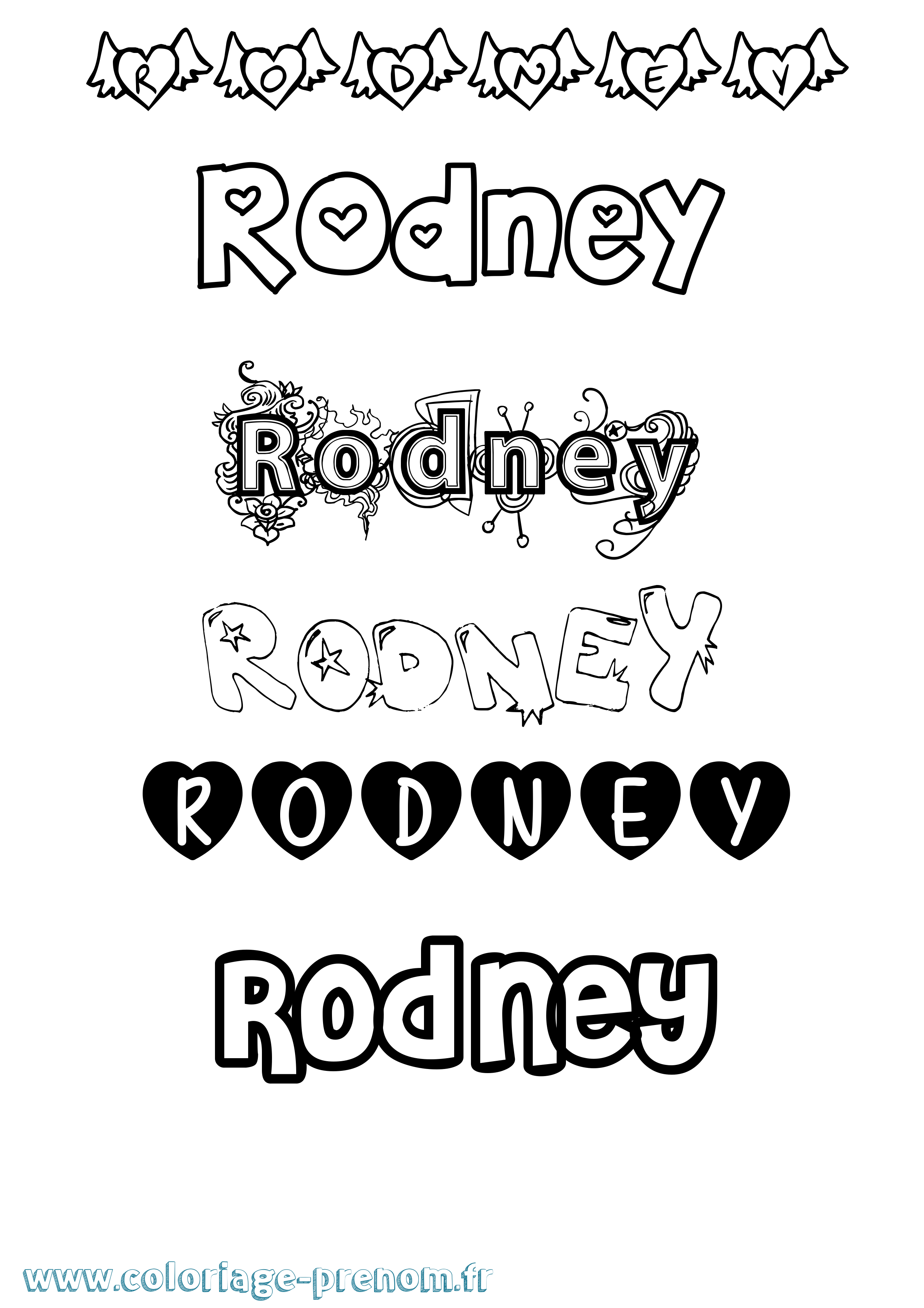 Coloriage Rodney Girly Coloriage prénom Rodney Girly
