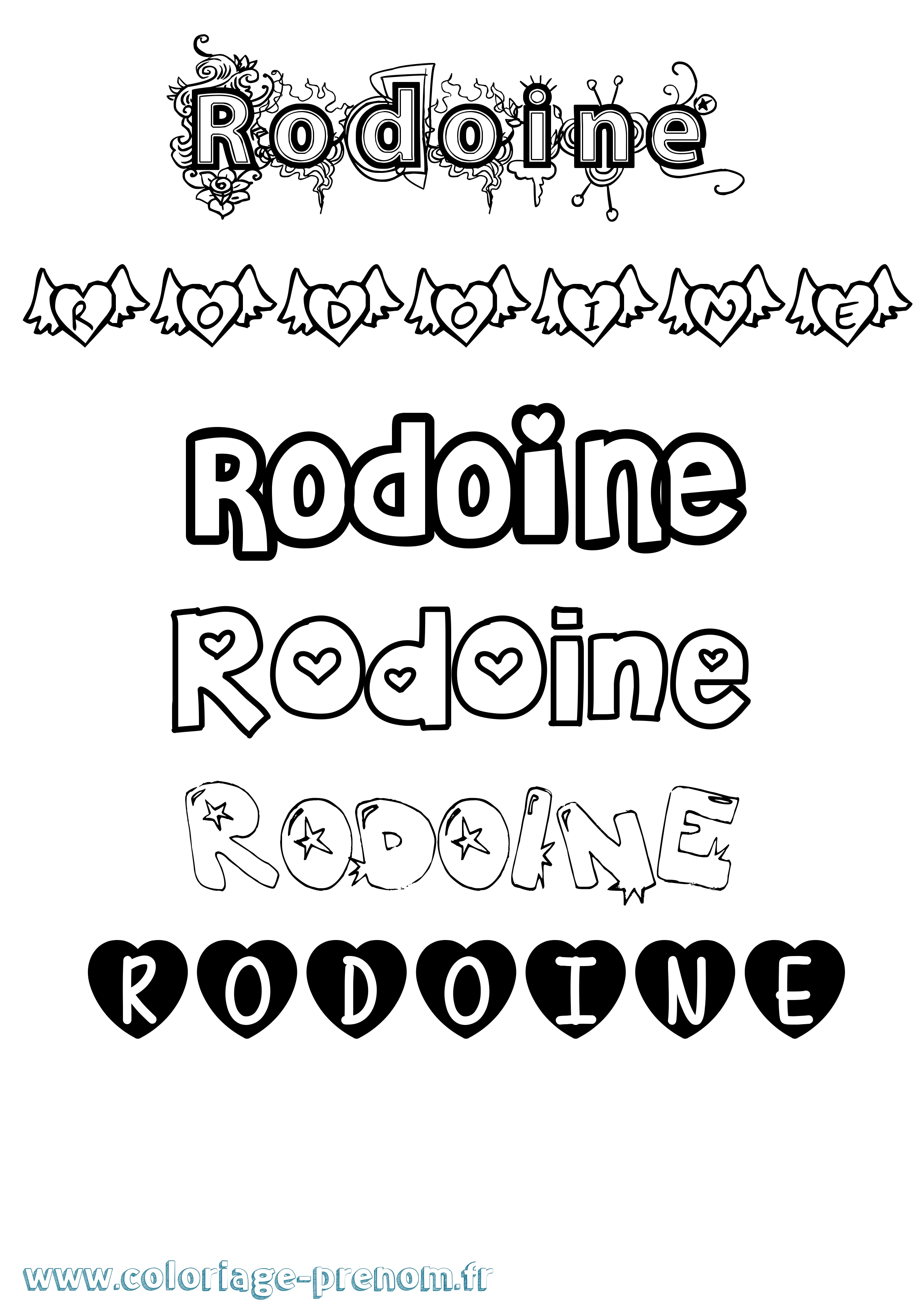 Coloriage Rodoine Girly Coloriage prénom Rodoine Girly