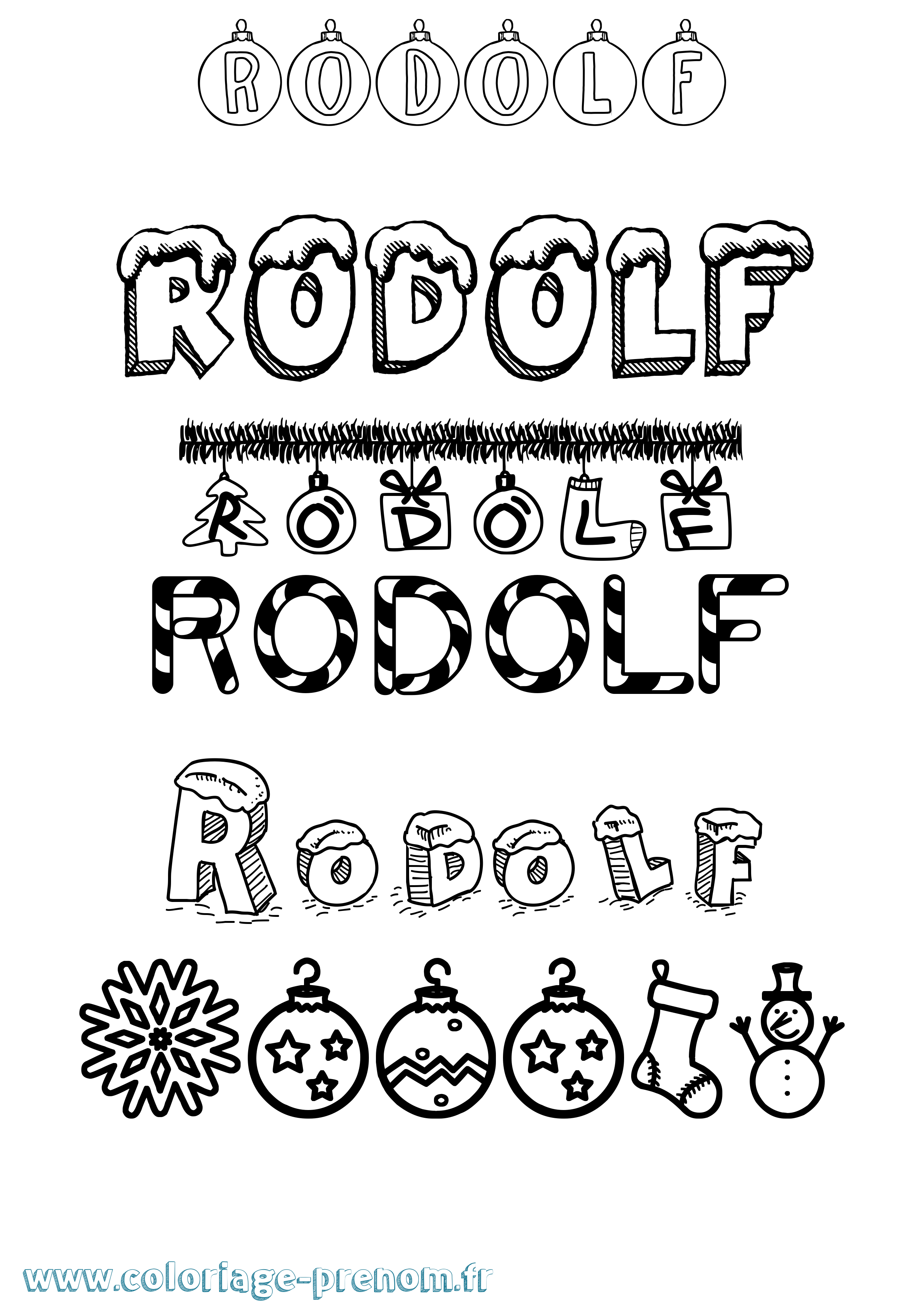 Coloriage Rodolf Noël Coloriage prénom Rodolf Noël