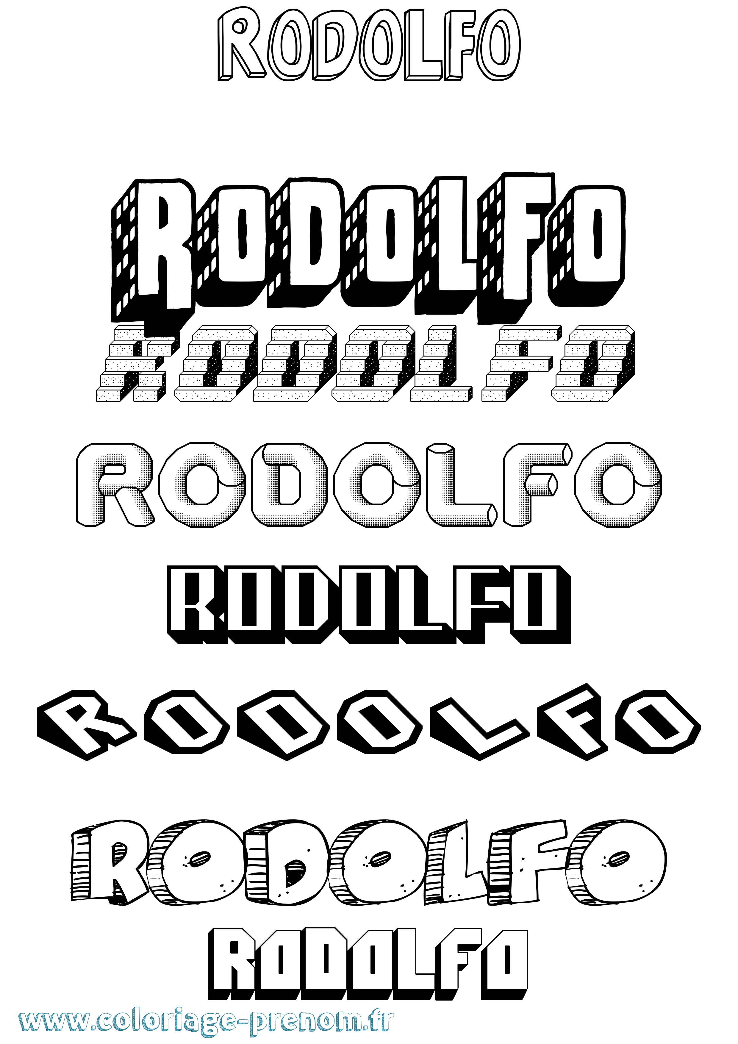 Coloriage Rodolfo Effet 3D Coloriage prénom Rodolfo Effet 3D
