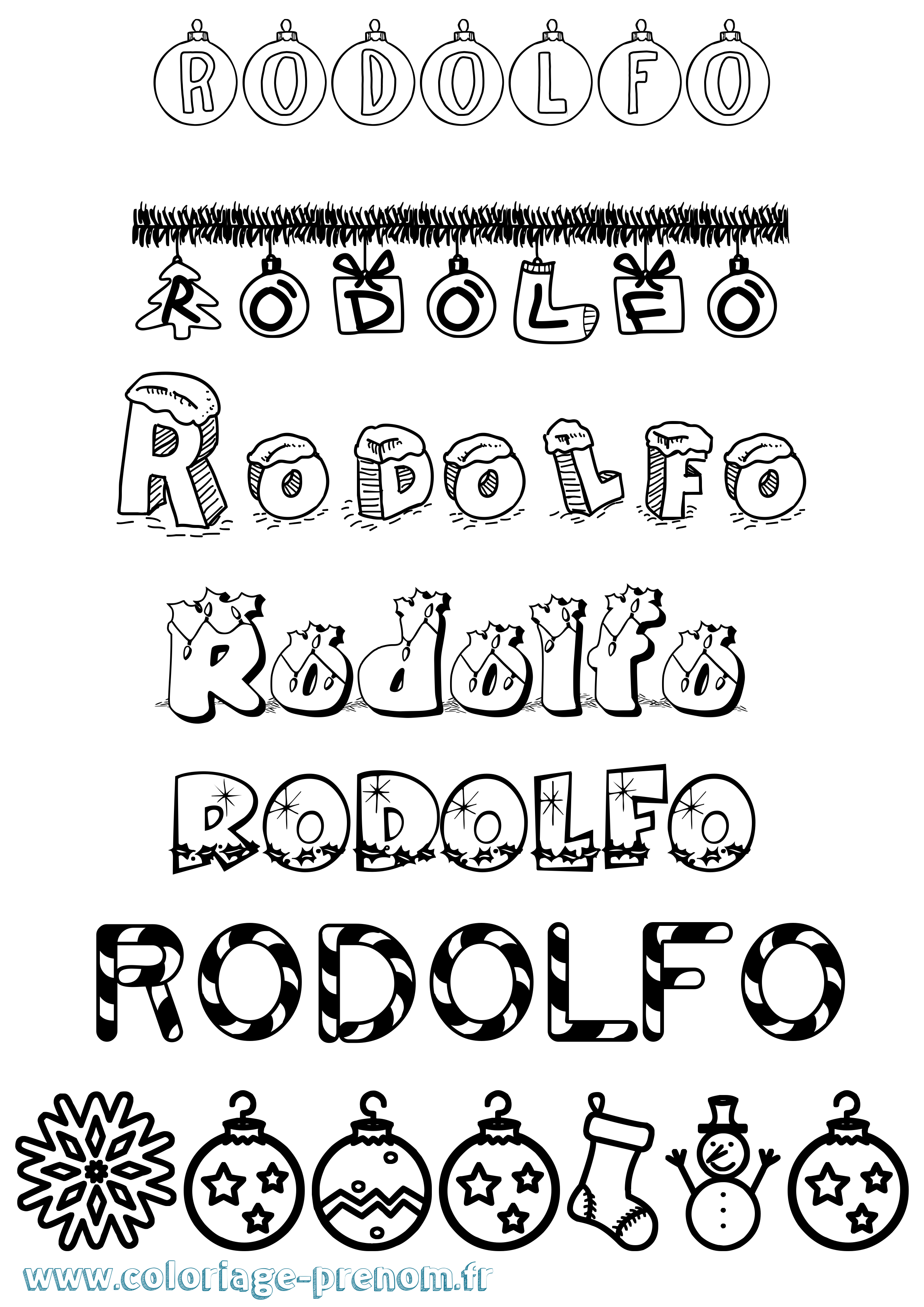 Coloriage Rodolfo Noël Coloriage prénom Rodolfo Noël