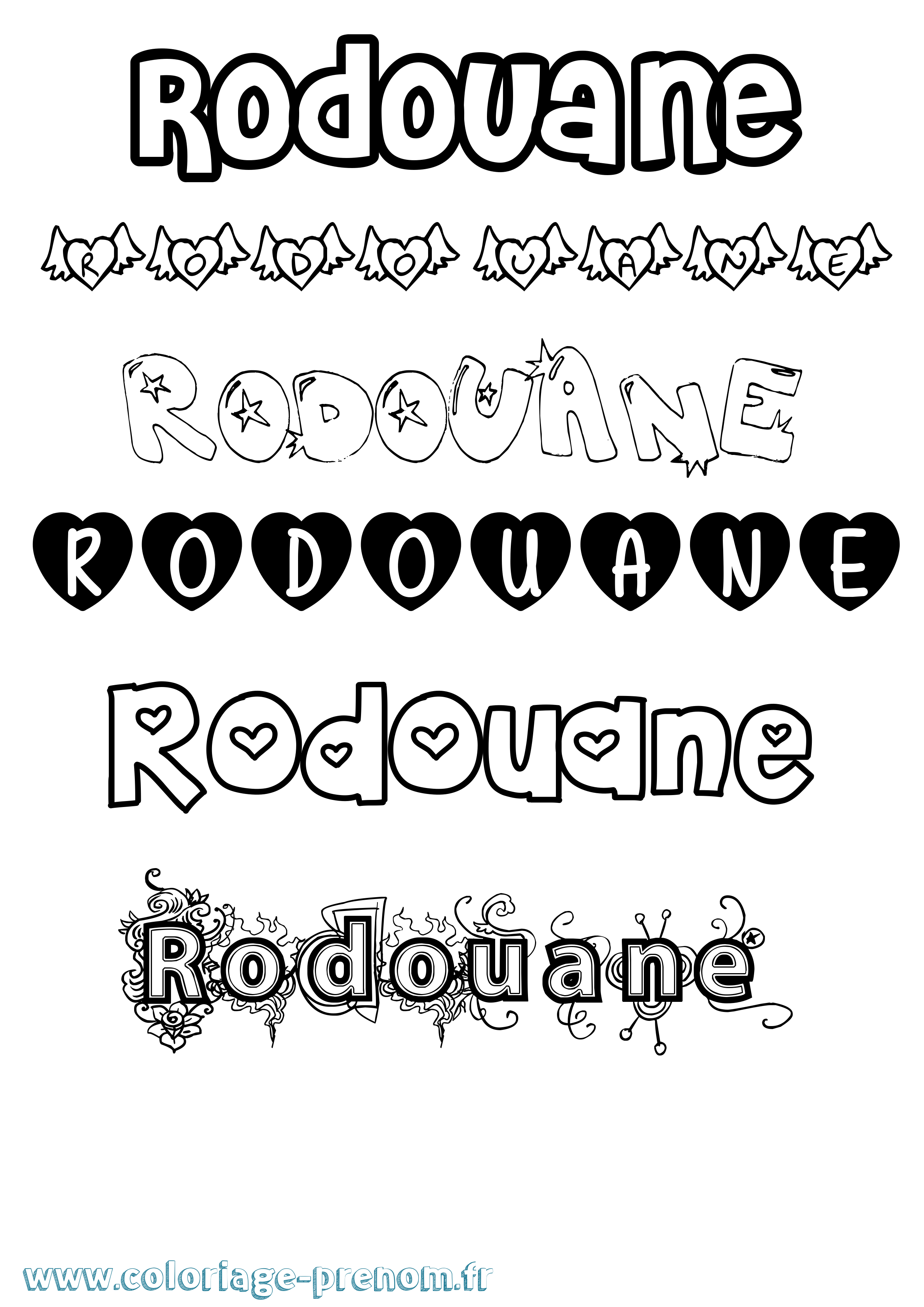 Coloriage Rodouane Girly Coloriage prénom Rodouane Girly