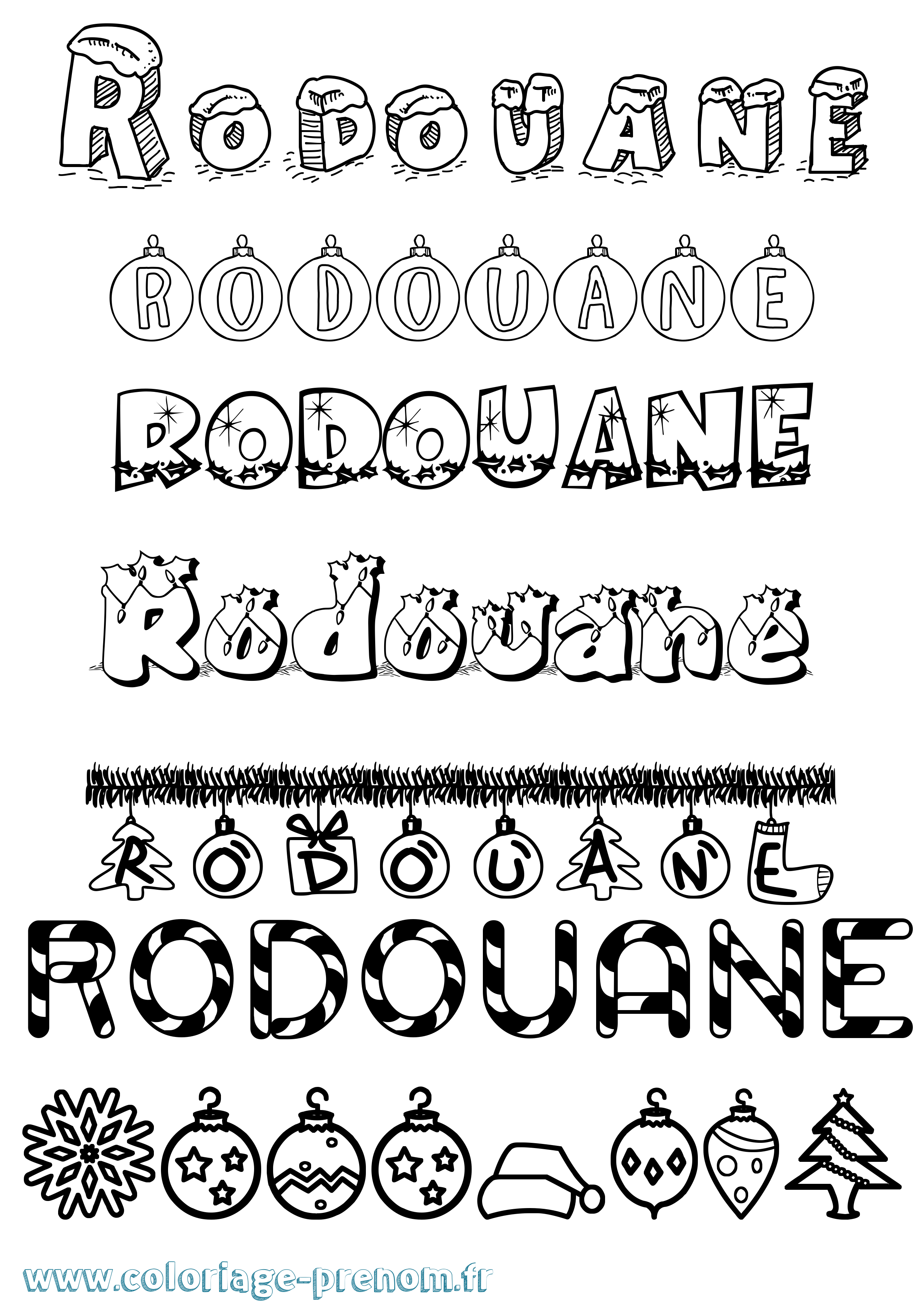 Coloriage Rodouane Noël Coloriage prénom Rodouane Noël