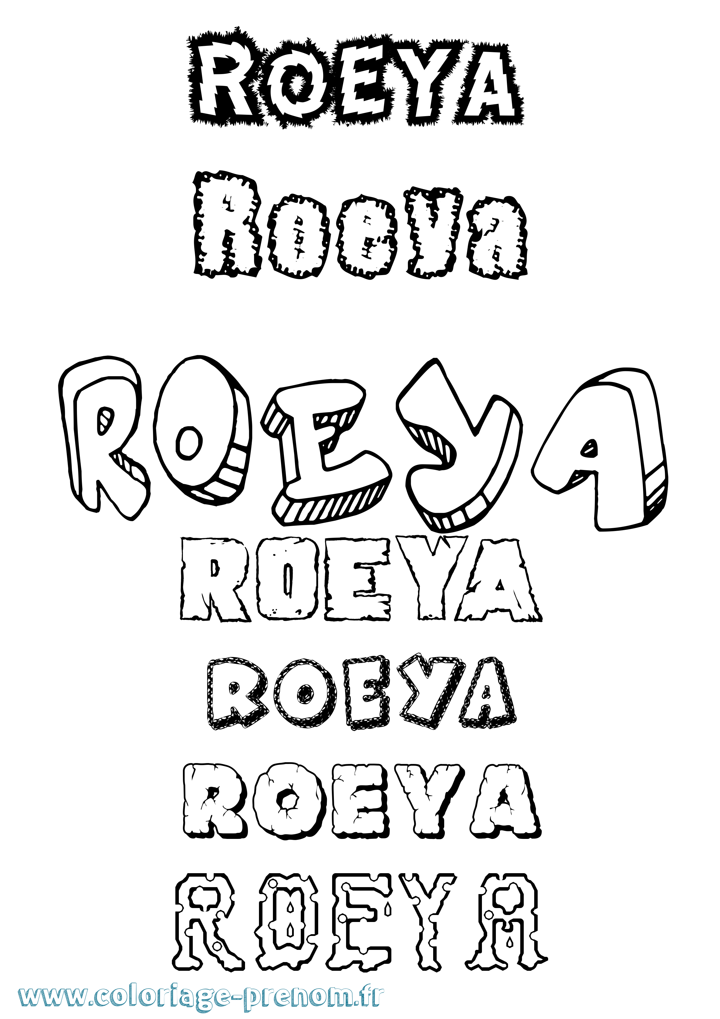 Coloriage Roeya Destructuré Coloriage prénom Roeya Destructuré