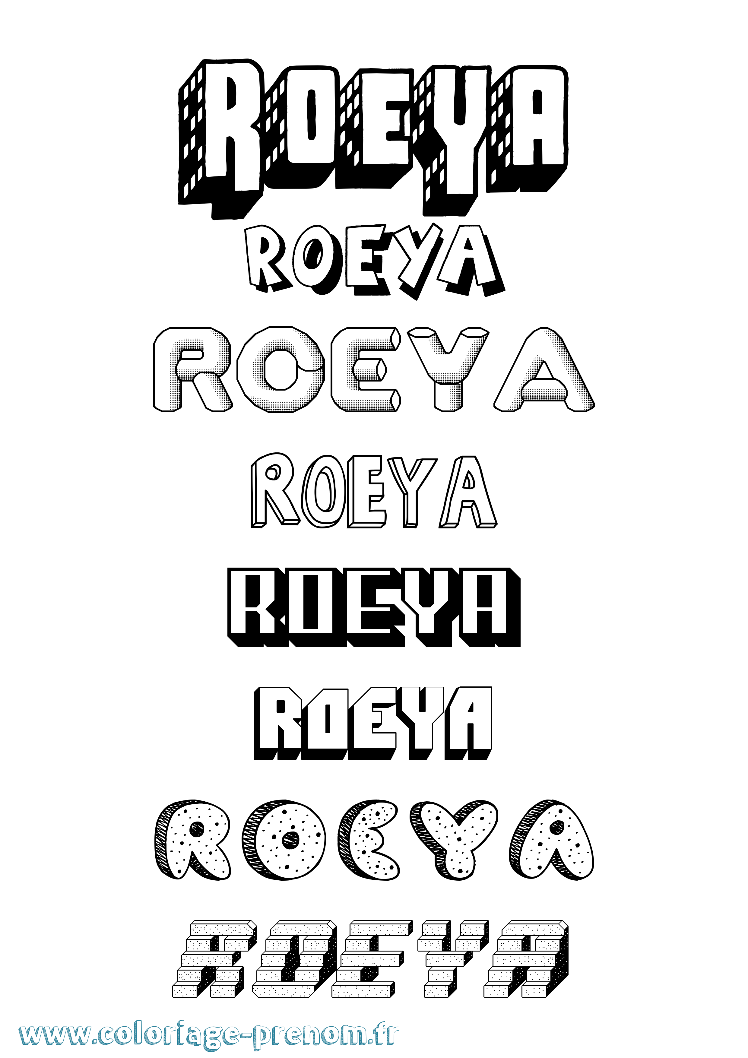 Coloriage Roeya Effet 3D Coloriage prénom Roeya Effet 3D