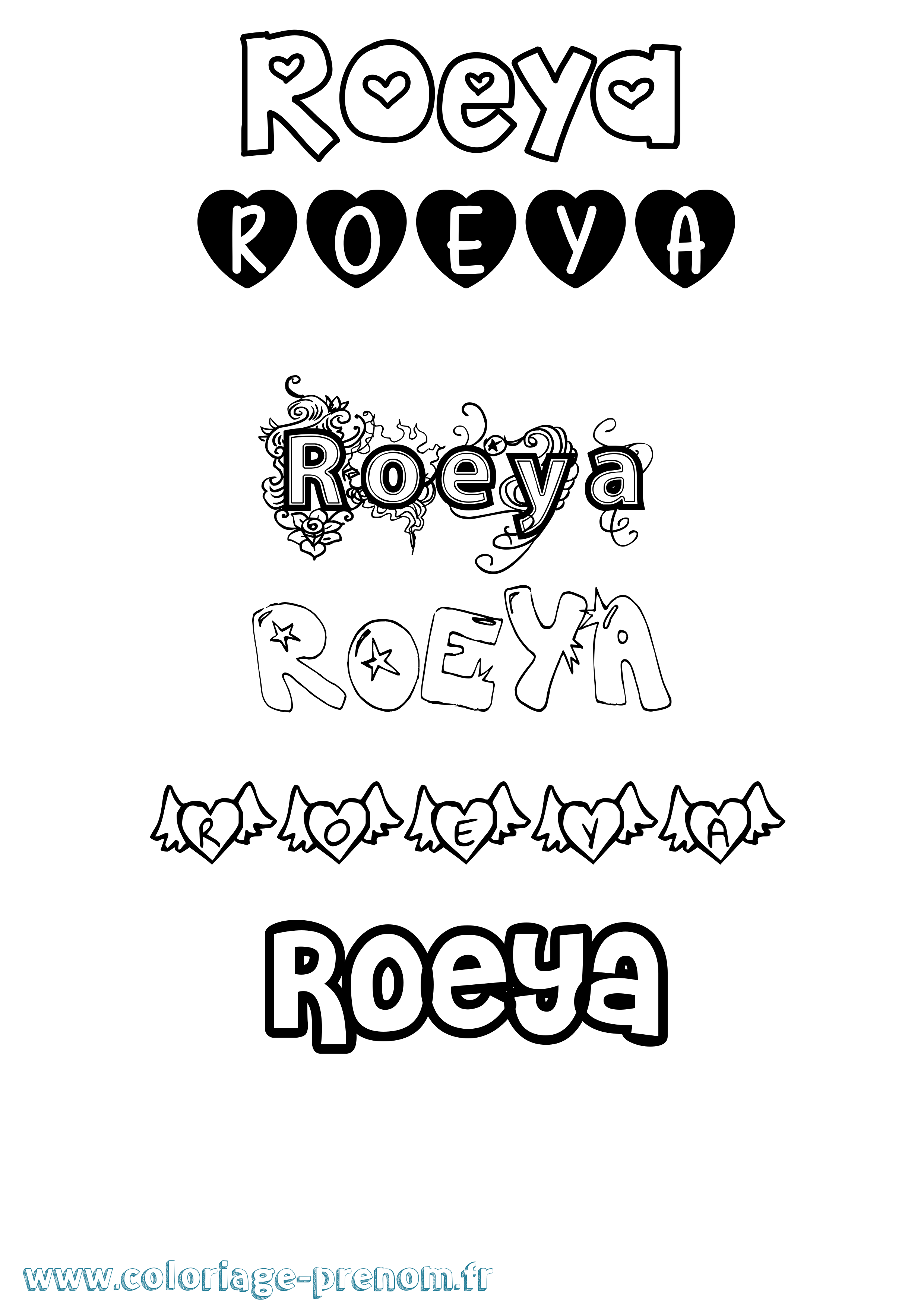 Coloriage Roeya Girly Coloriage prénom Roeya Girly