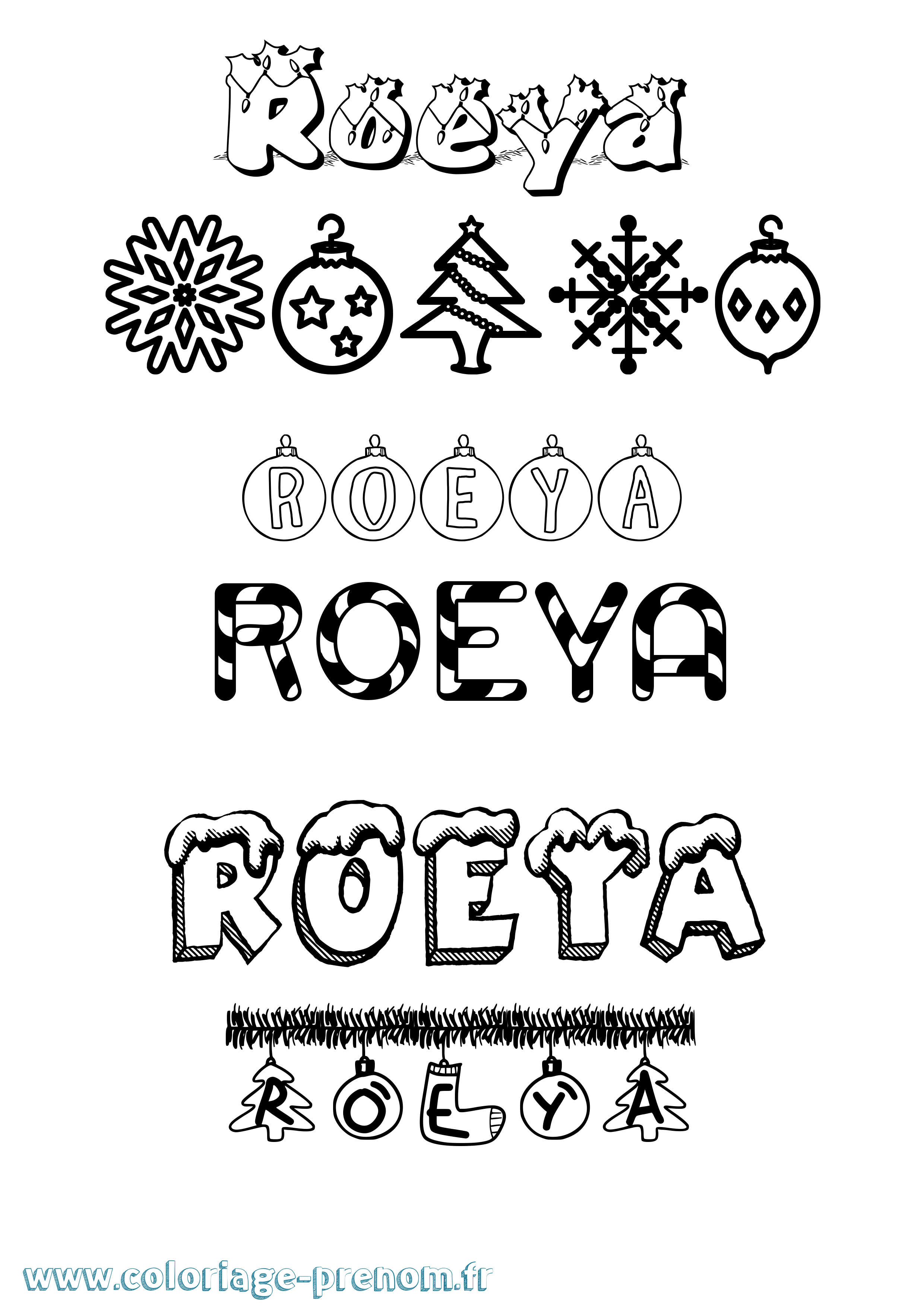 Coloriage Roeya Noël Coloriage prénom Roeya Noël
