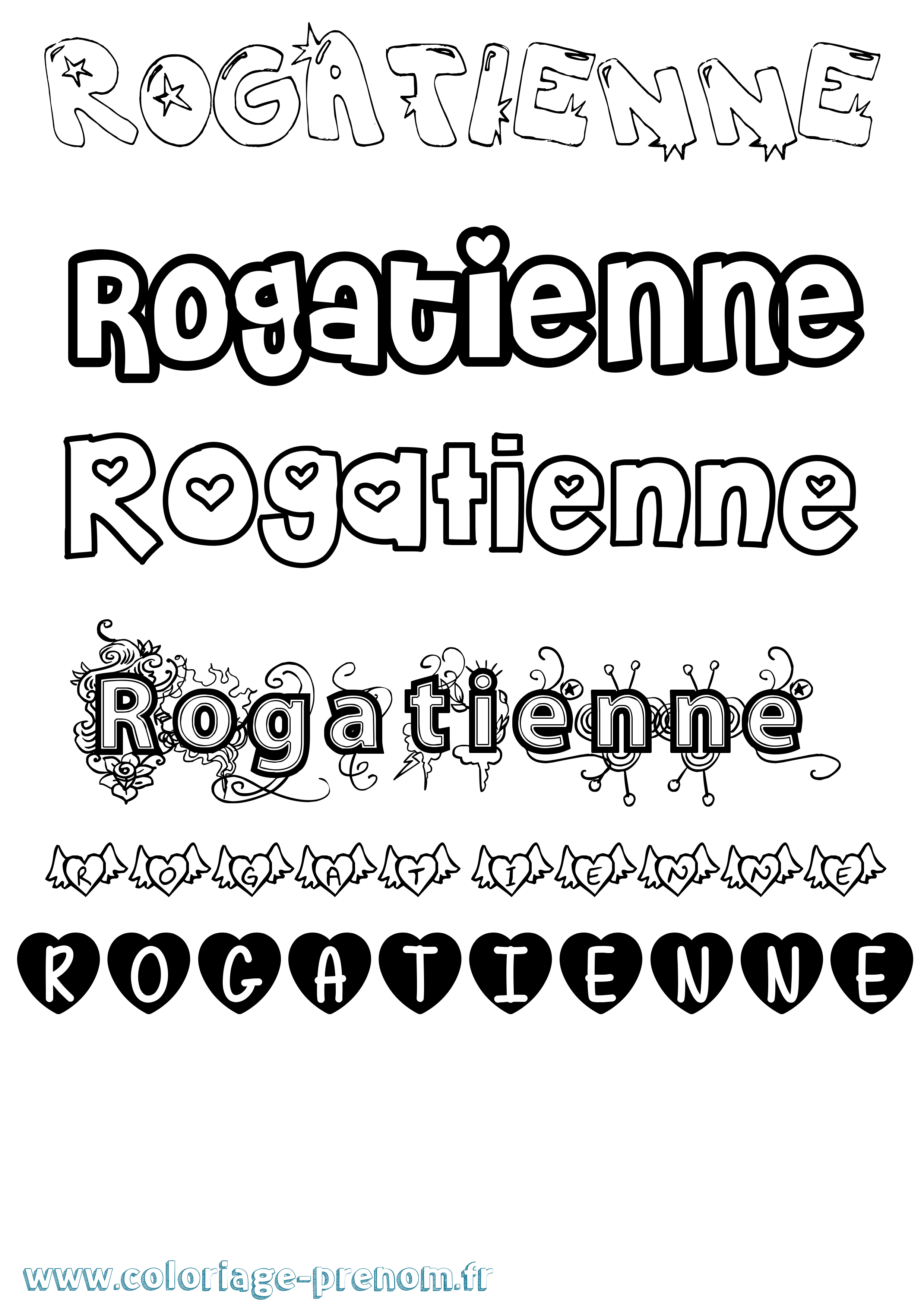 Coloriage Rogatienne Girly Coloriage prénom Rogatienne Girly