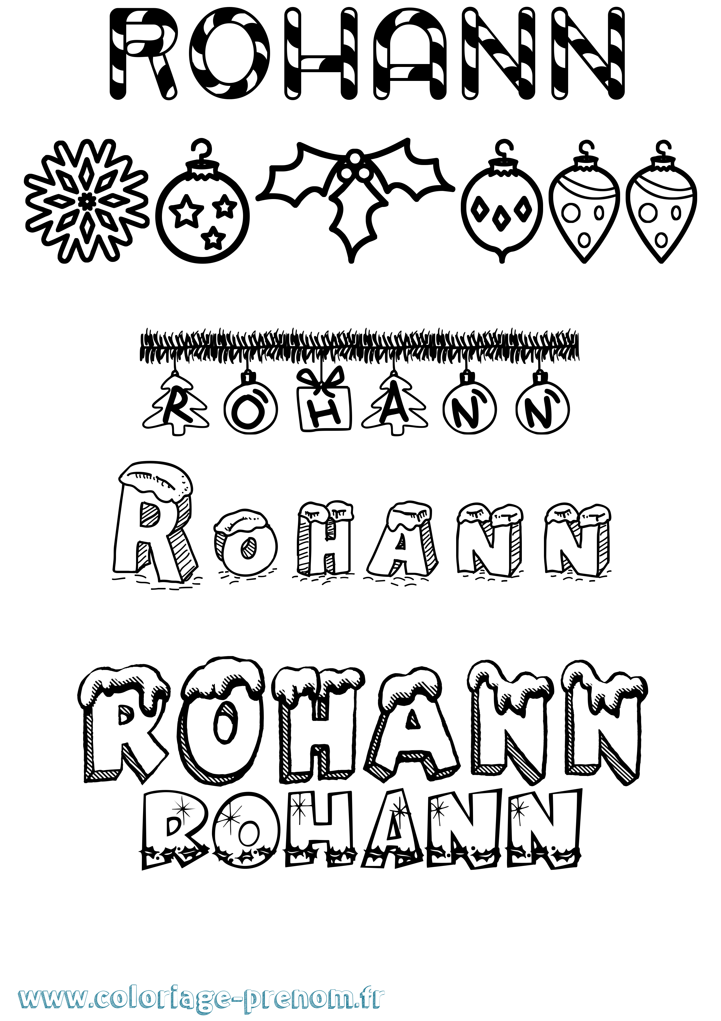 Coloriage Rohann Noël Coloriage prénom Rohann Noël