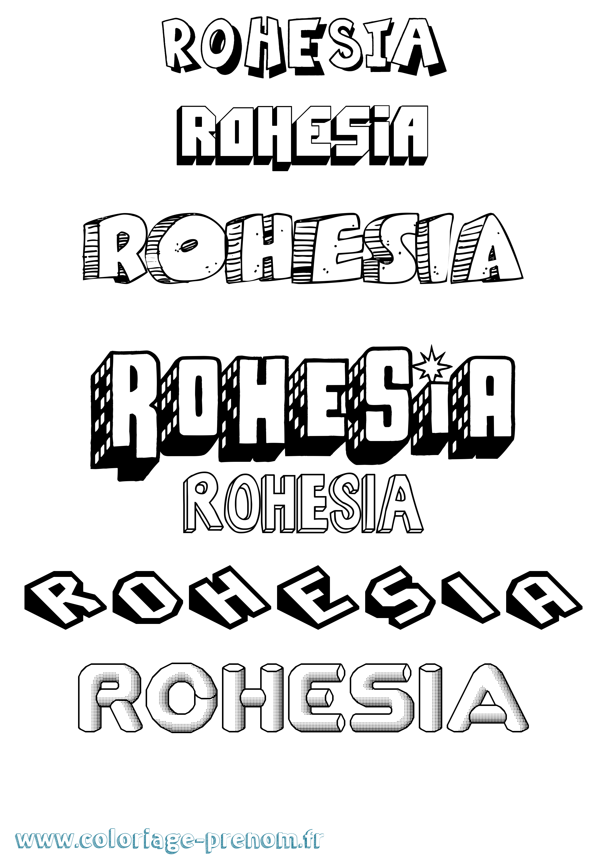 Coloriage Rohesia Effet 3D Coloriage prénom Rohesia Effet 3D