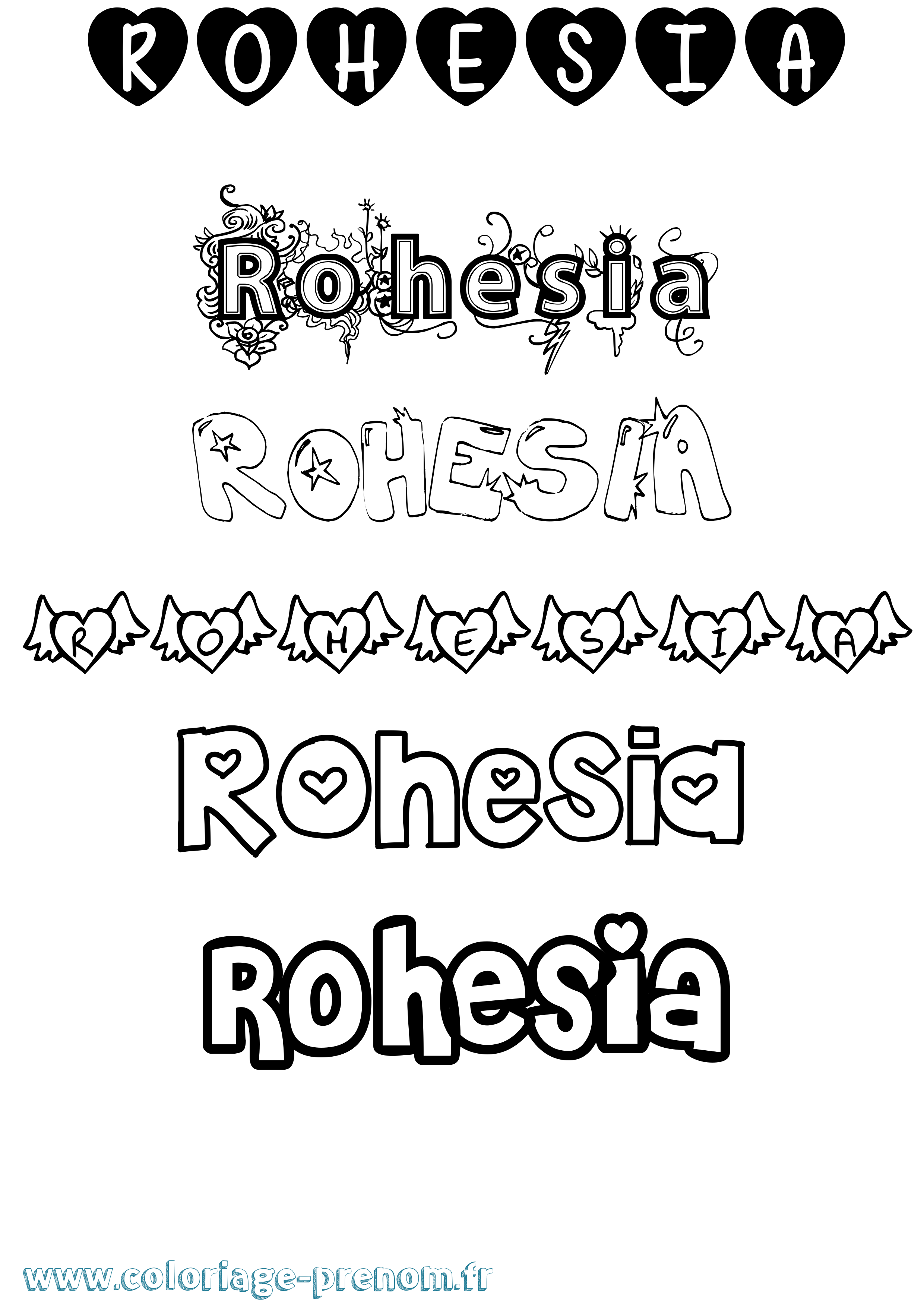 Coloriage Rohesia Girly Coloriage prénom Rohesia Girly
