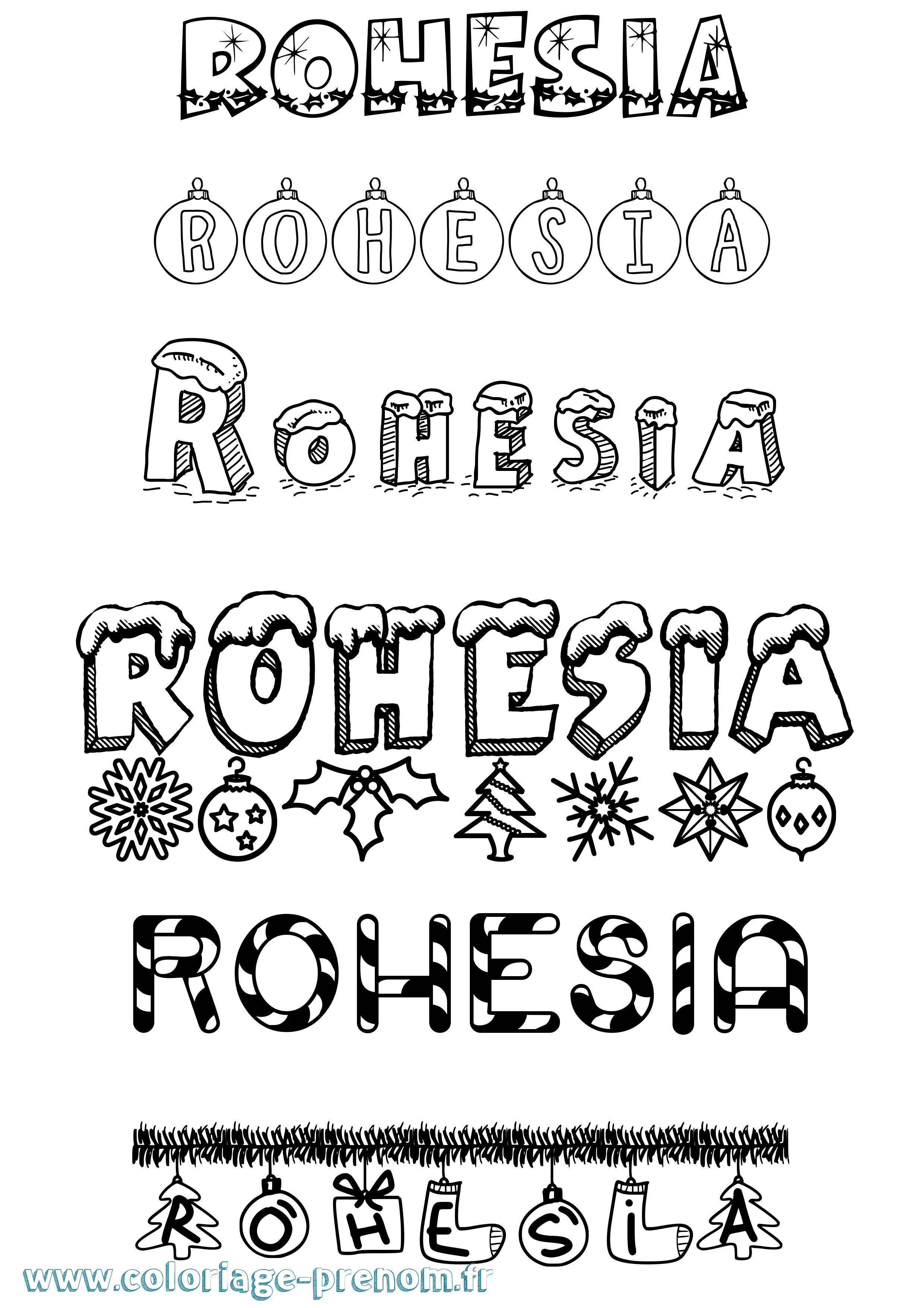Coloriage Rohesia Noël Coloriage prénom Rohesia Noël