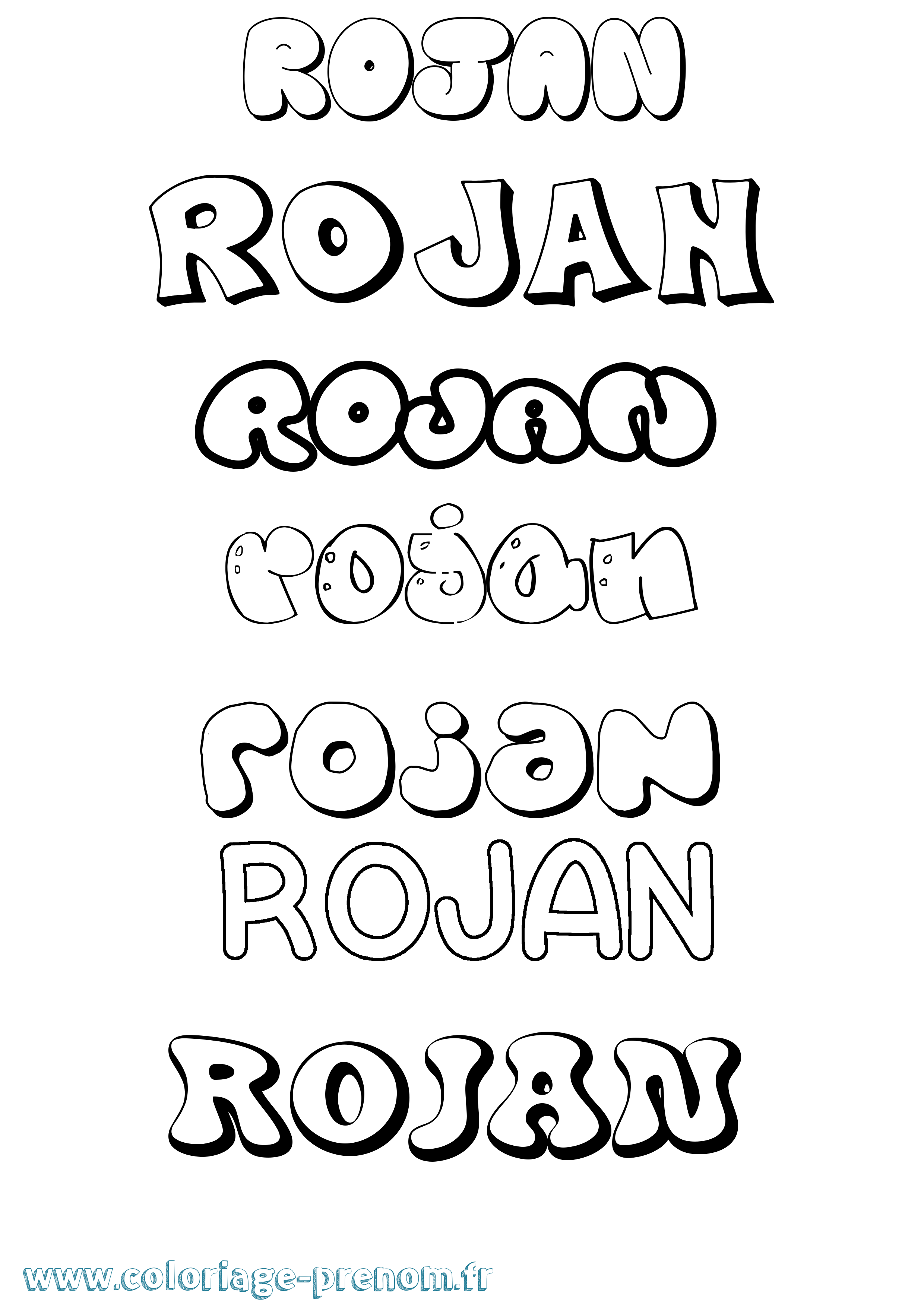Coloriage Rojan Bubble Coloriage prénom Rojan Bubble