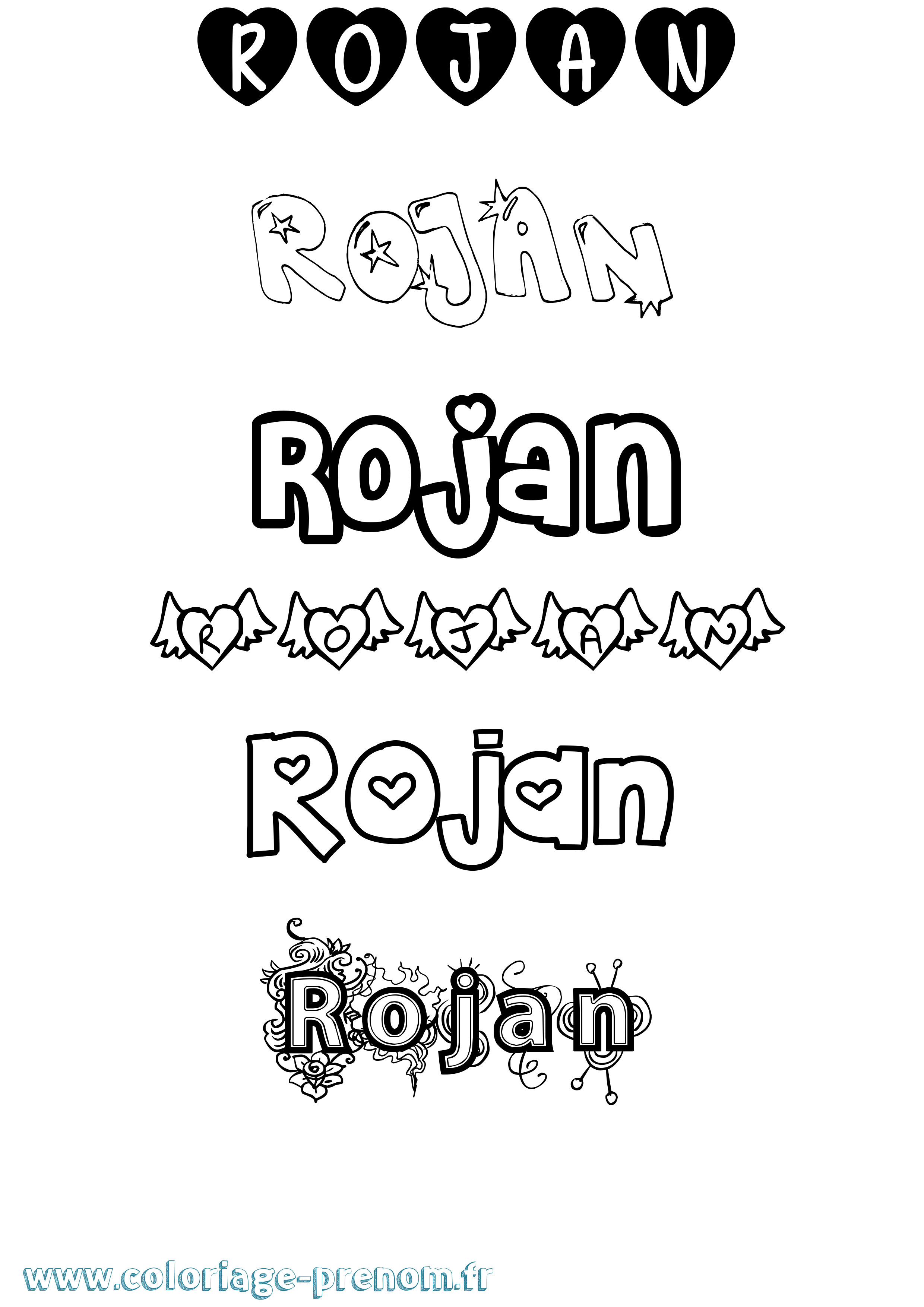 Coloriage Rojan Girly Coloriage prénom Rojan Girly