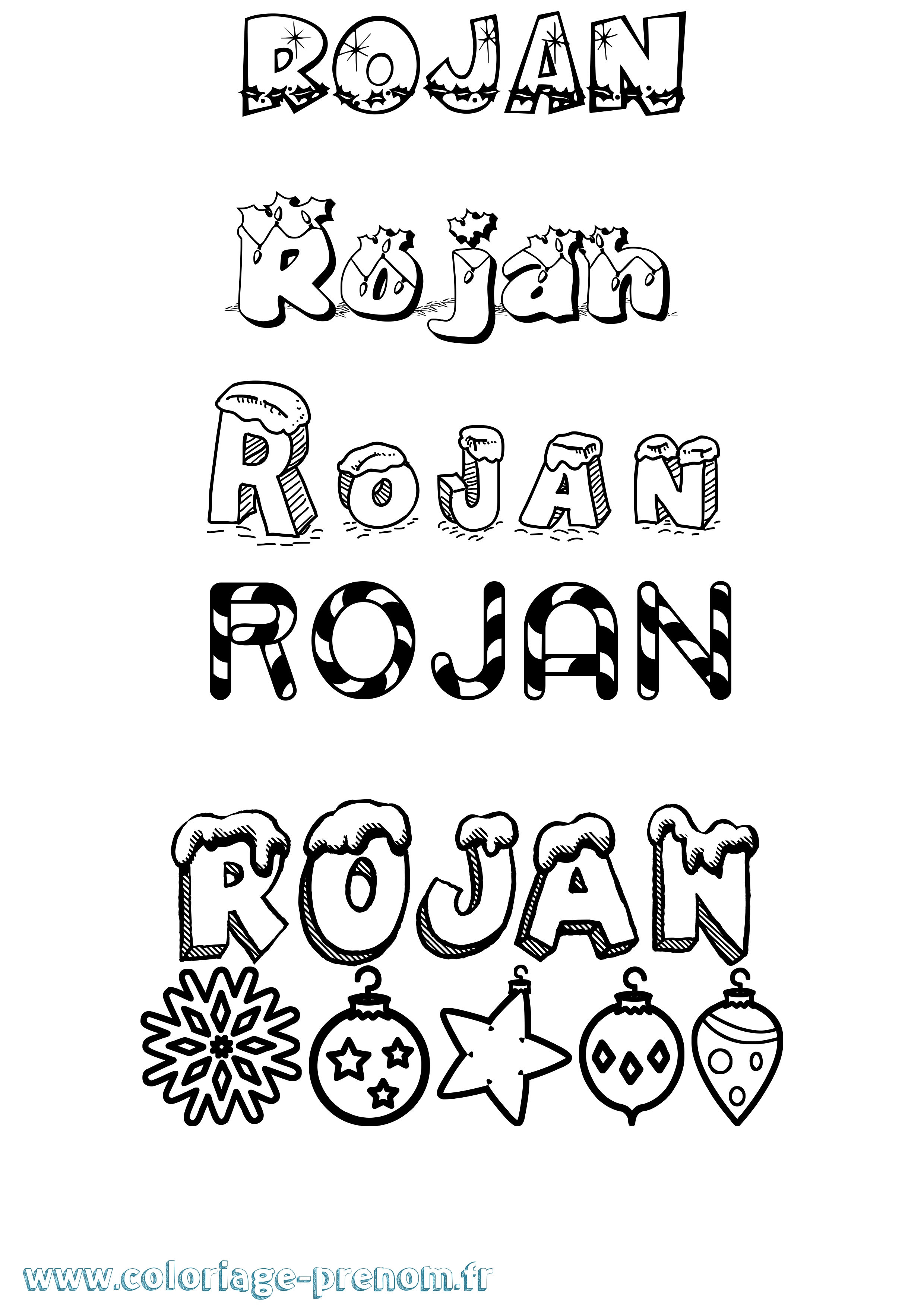 Coloriage Rojan Noël Coloriage prénom Rojan Noël