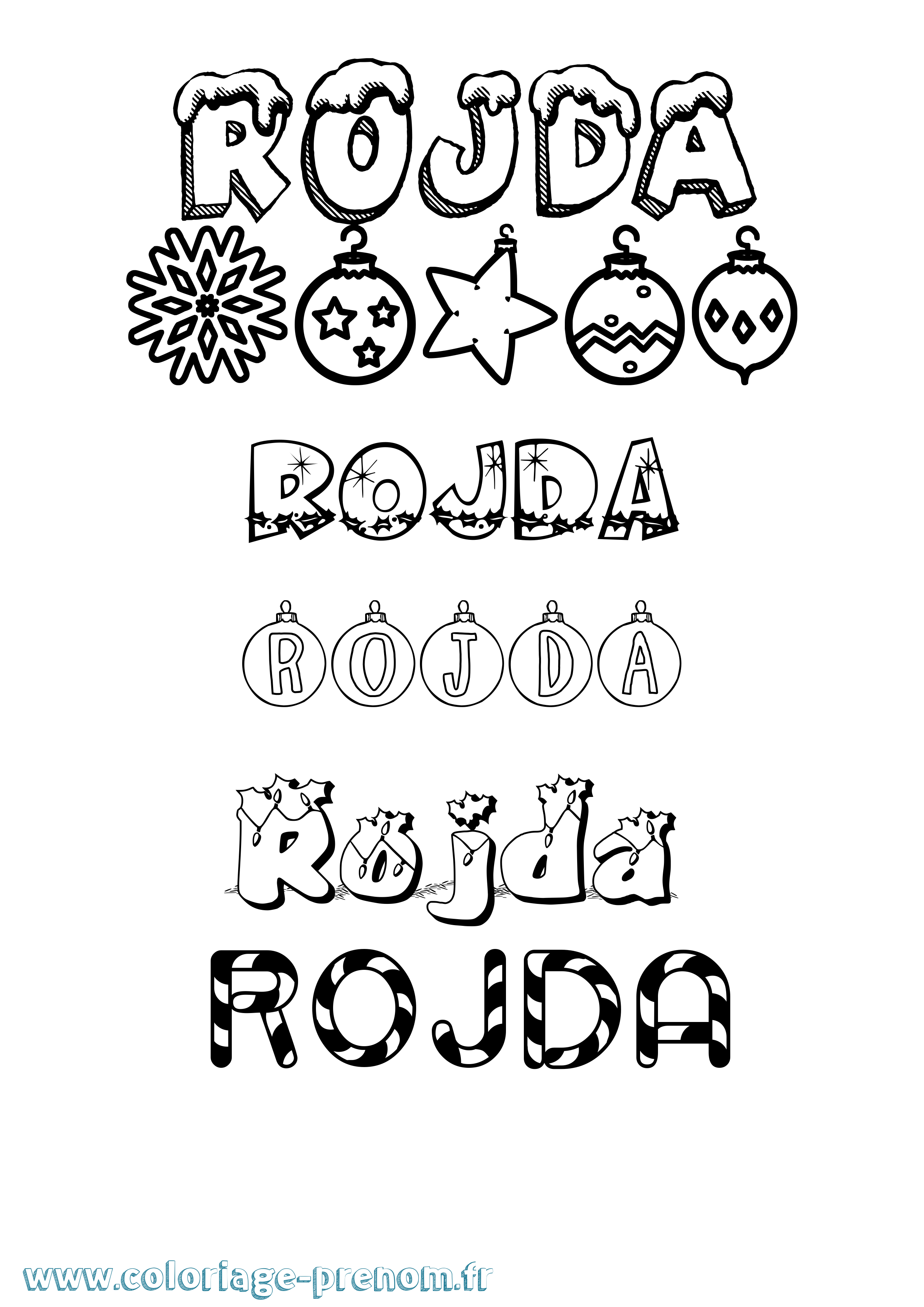 Coloriage Rojda Noël Coloriage prénom Rojda Noël