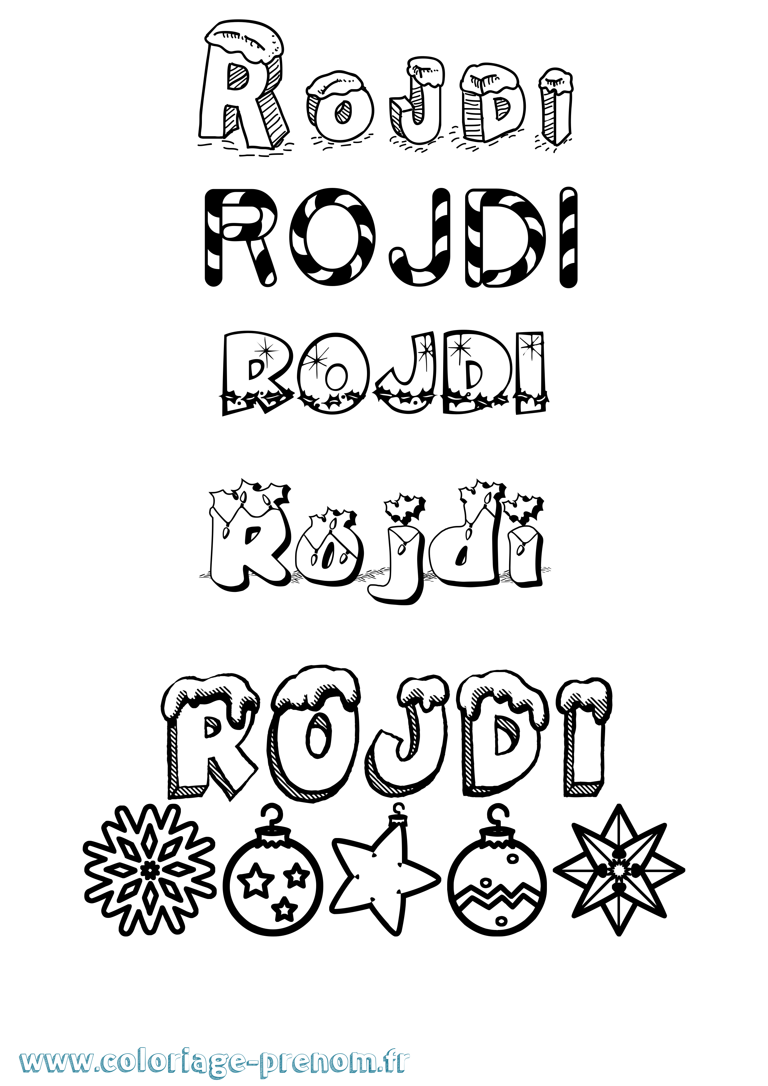 Coloriage Rojdi Noël Coloriage prénom Rojdi Noël