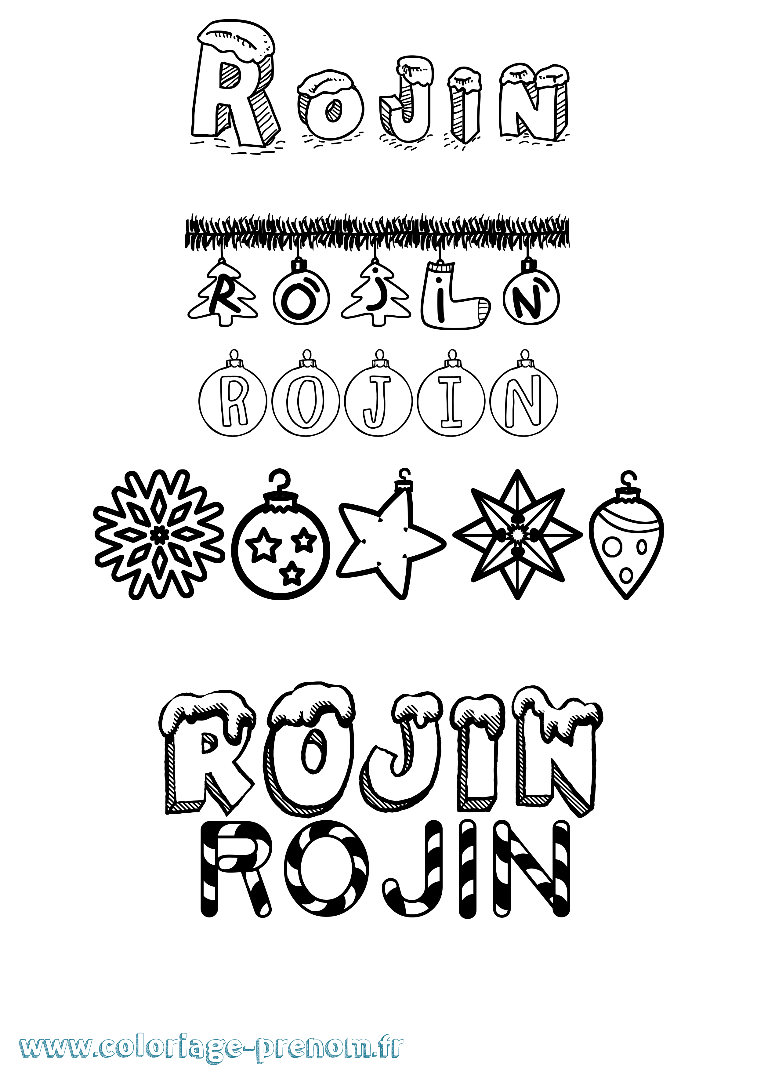 Coloriage Rojin Noël Coloriage prénom Rojin Noël