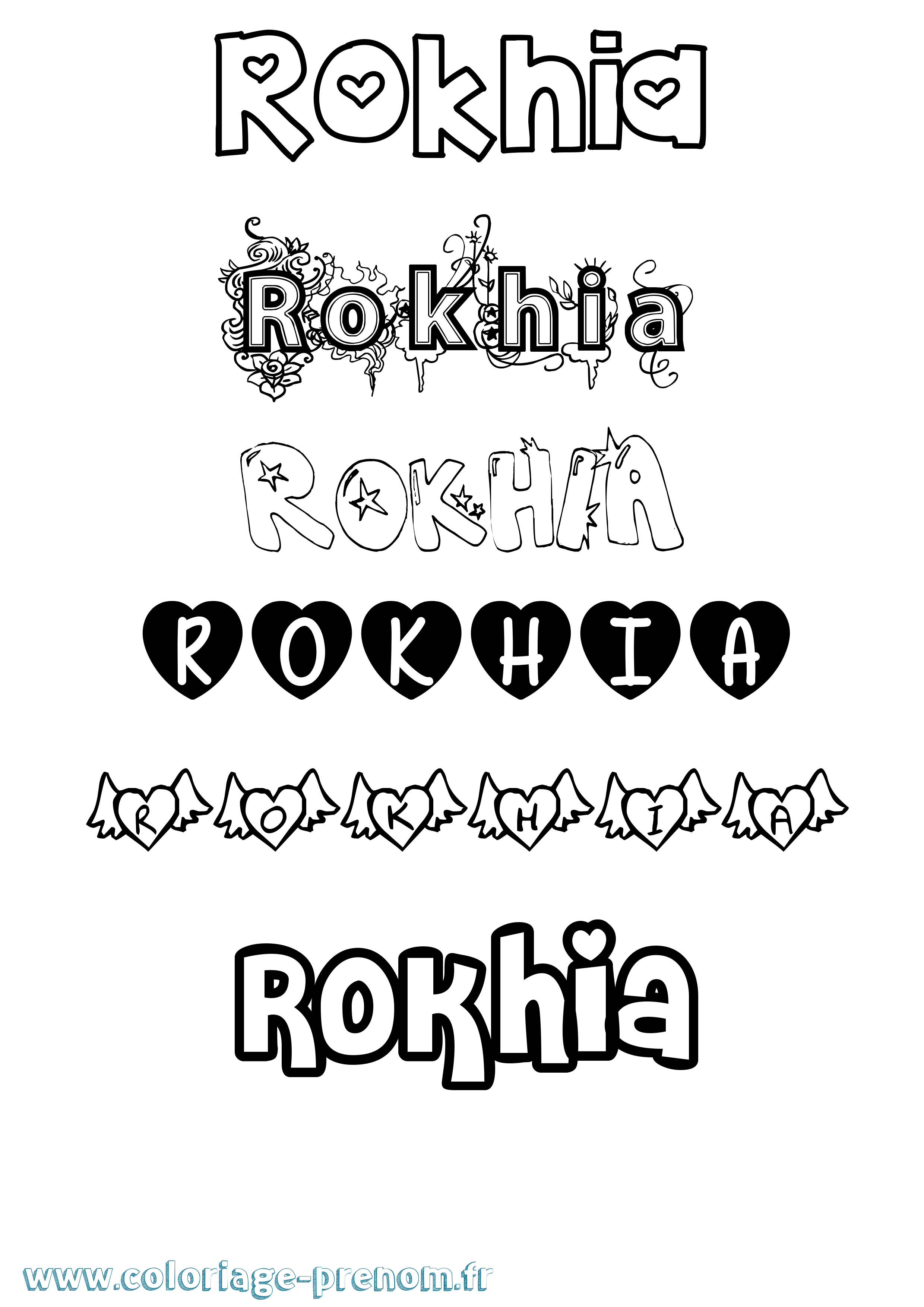 Coloriage Rokhia Girly Coloriage prénom Rokhia Girly