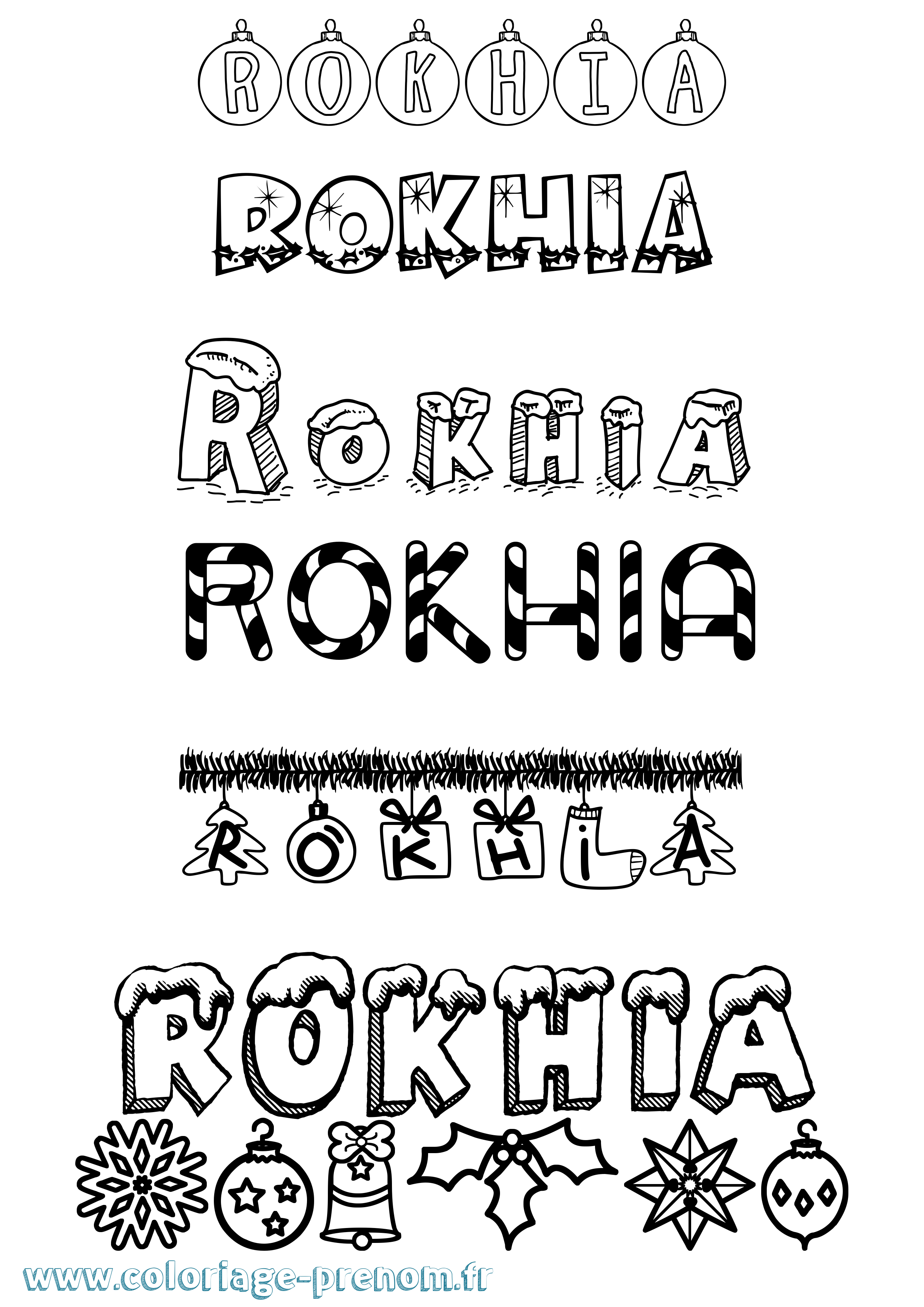 Coloriage Rokhia Noël Coloriage prénom Rokhia Noël