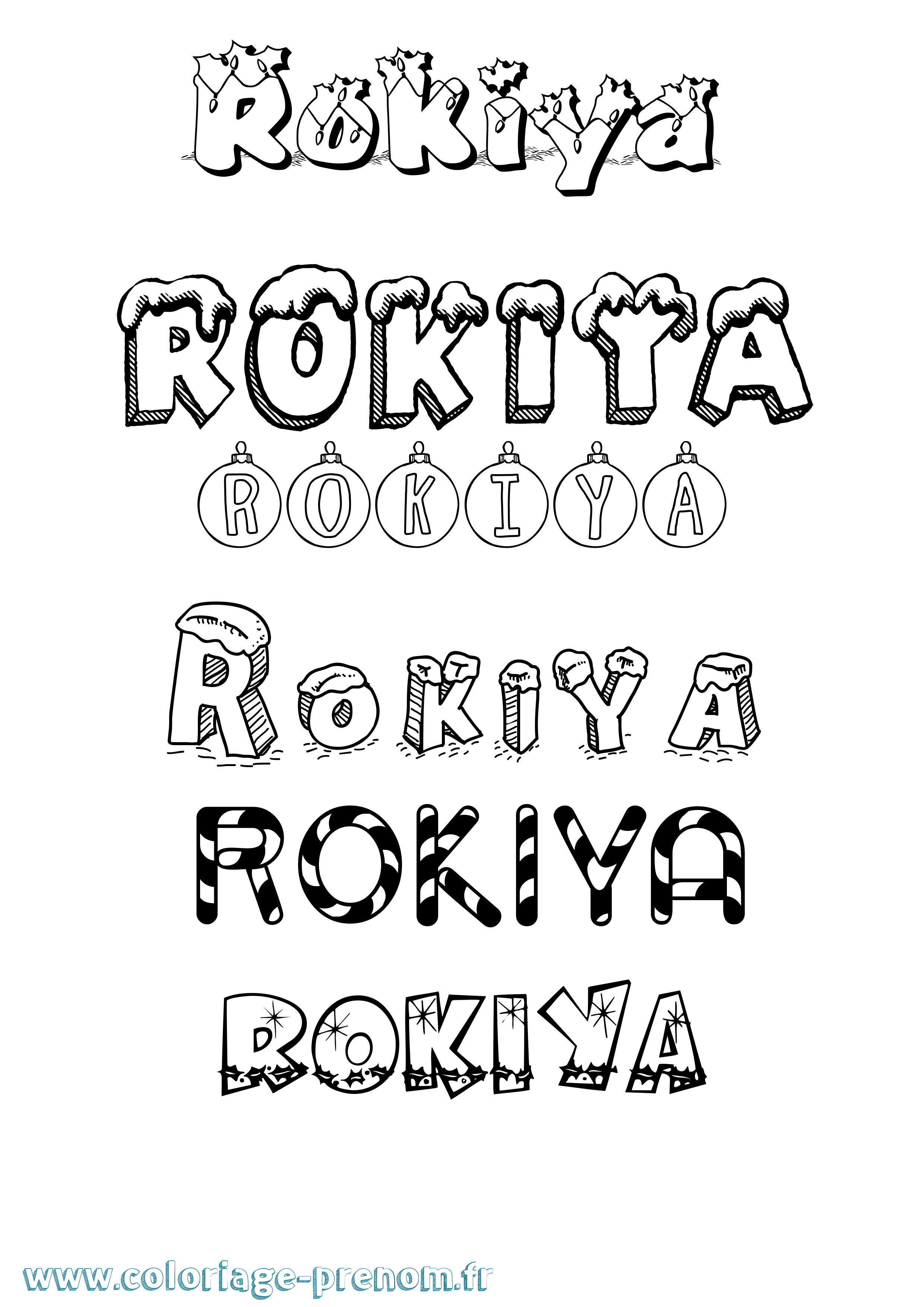 Coloriage Rokiya Noël Coloriage prénom Rokiya Noël