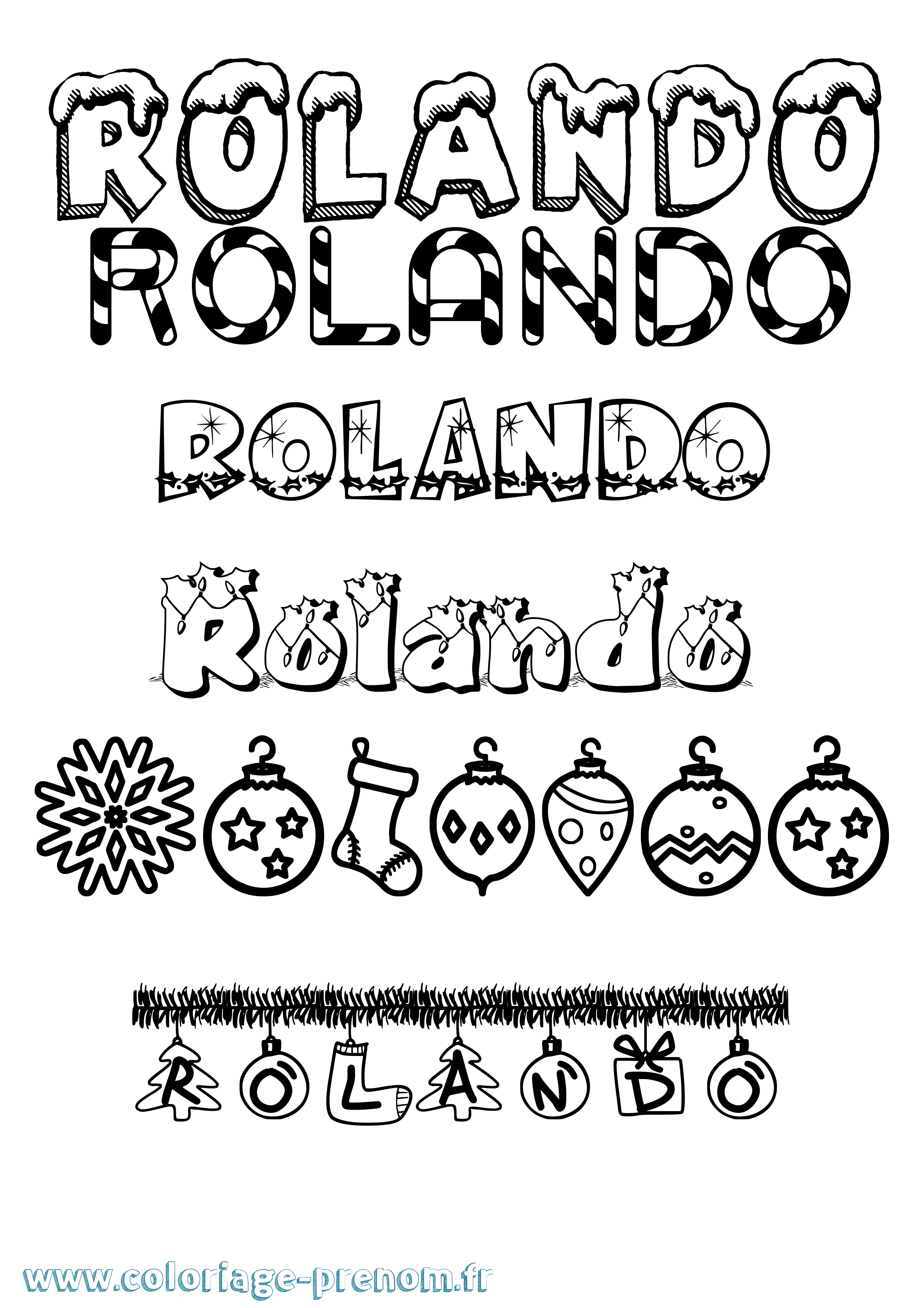 Coloriage Rolando Noël Coloriage prénom Rolando Noël