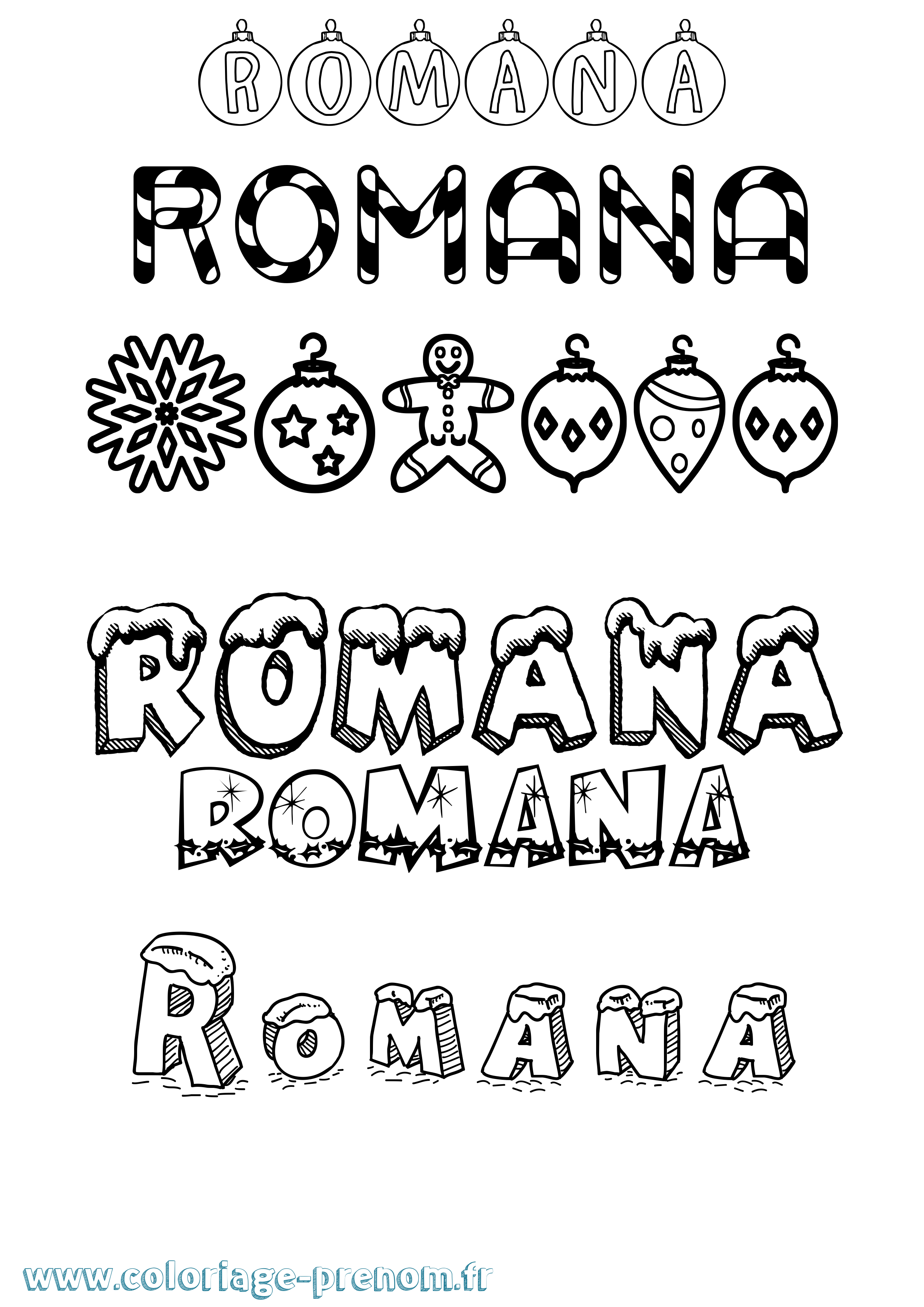 Coloriage Romana Noël Coloriage prénom Romana Noël