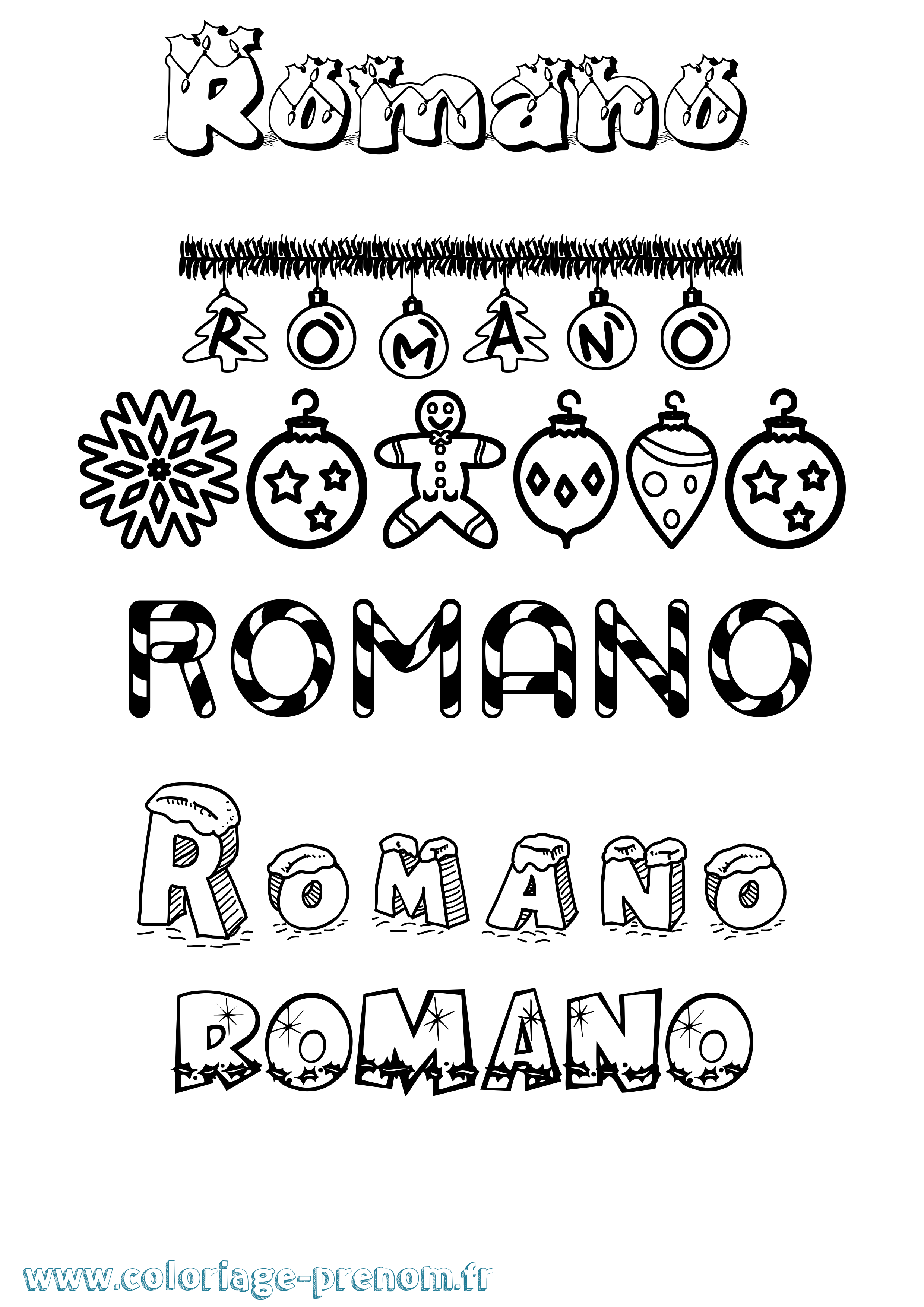 Coloriage Romano Noël Coloriage prénom Romano Noël