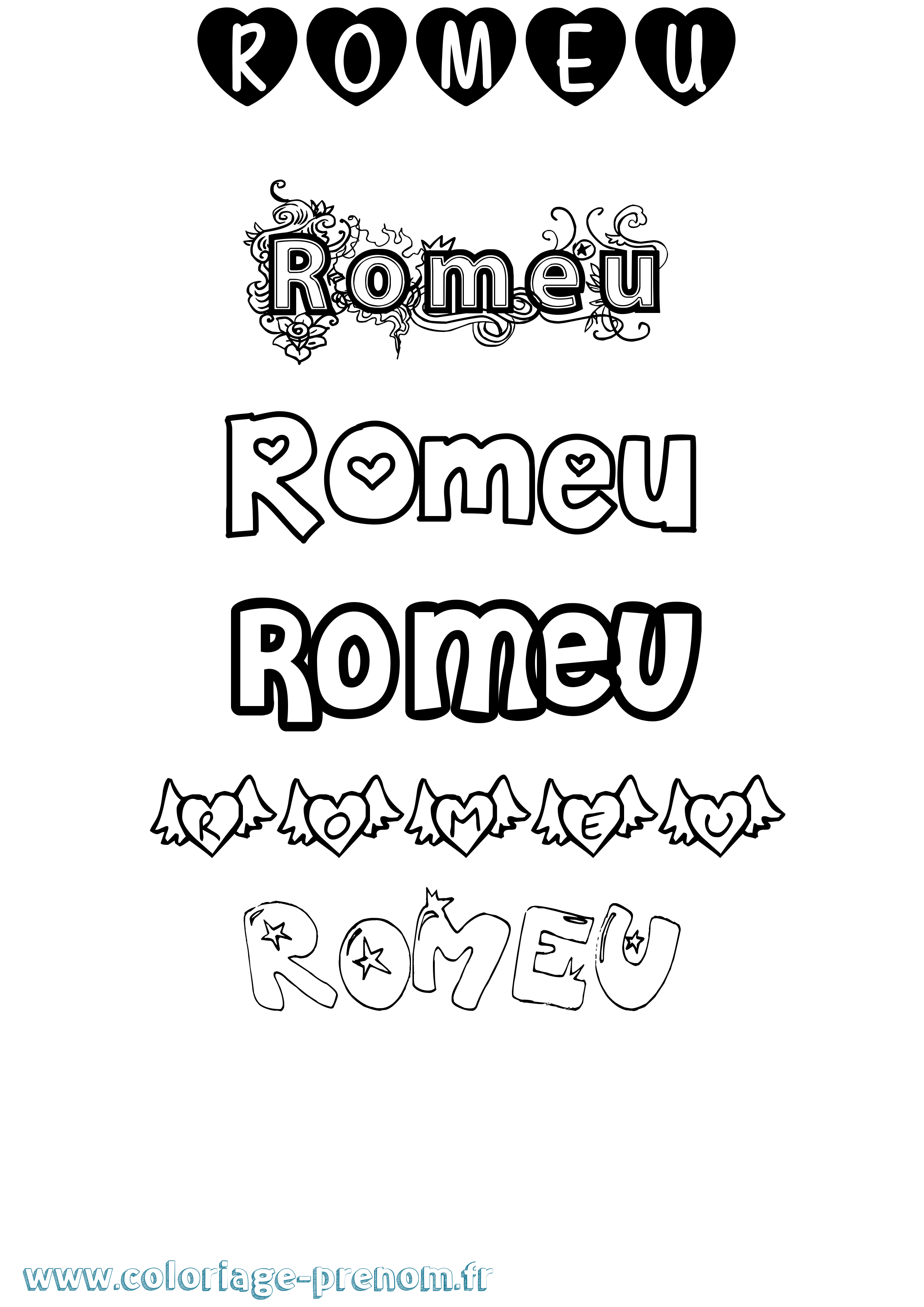 Coloriage Romeu Girly Coloriage prénom Romeu Girly