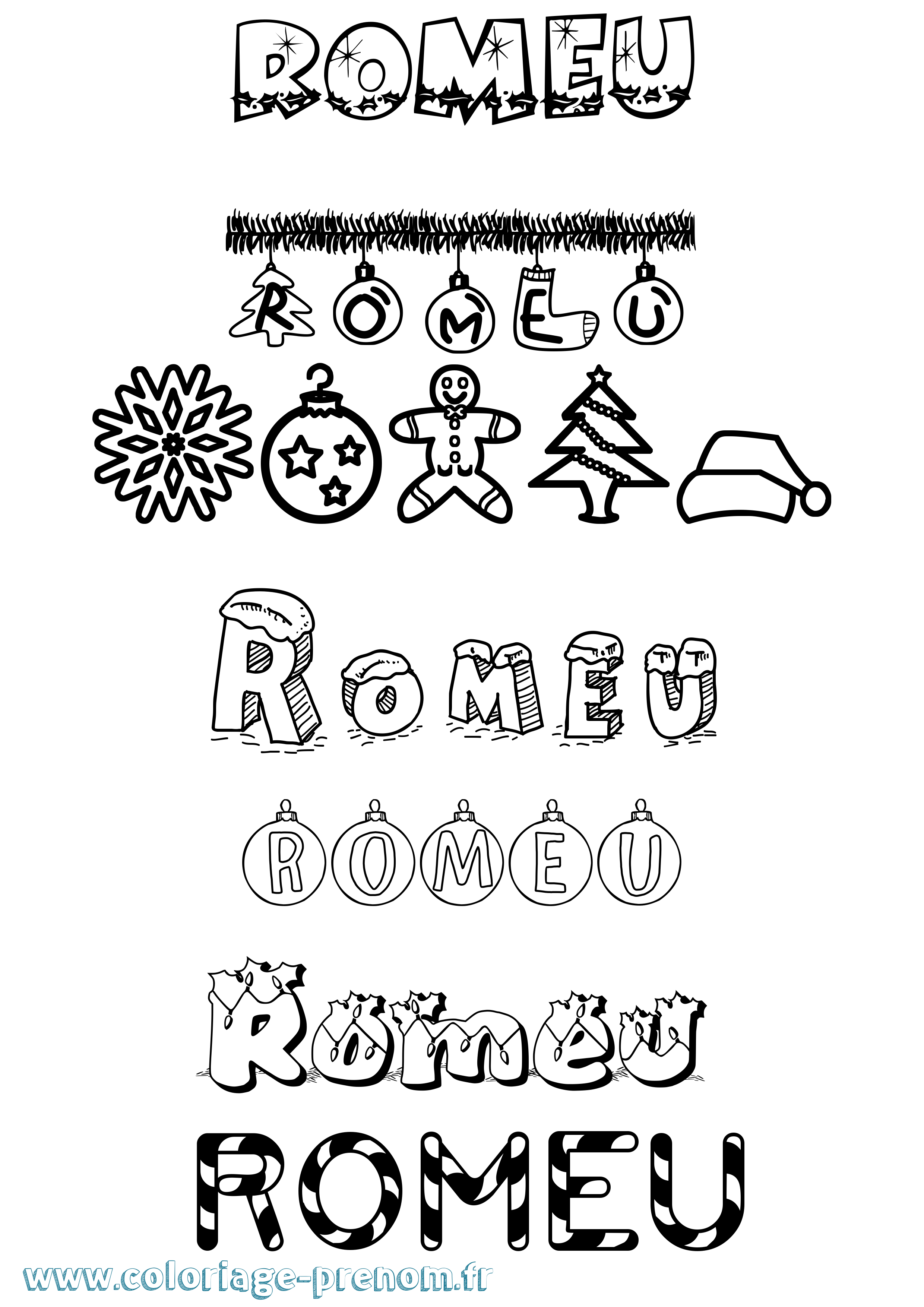 Coloriage Romeu Noël Coloriage prénom Romeu Noël