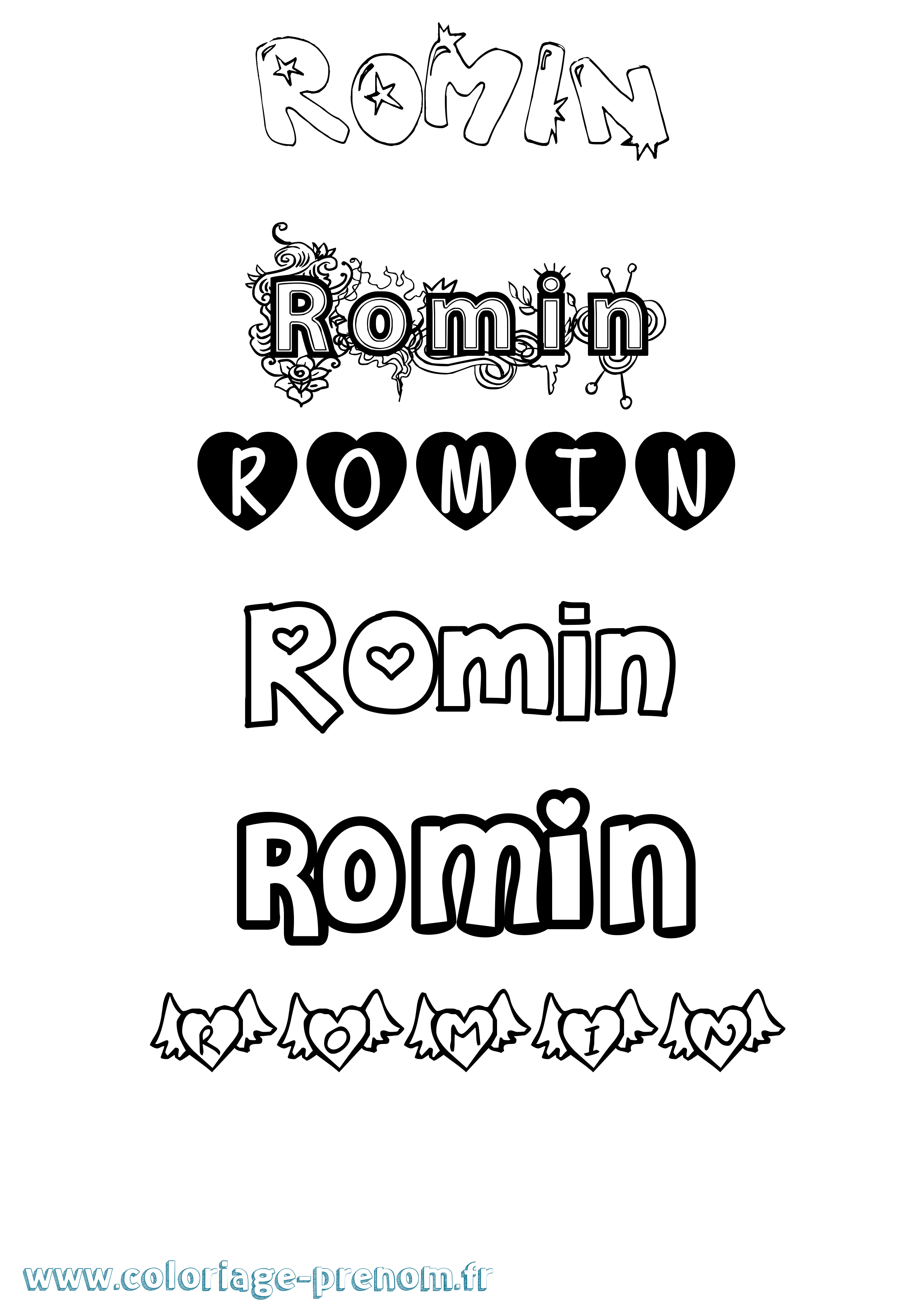 Coloriage Romin Girly Coloriage prénom Romin Girly
