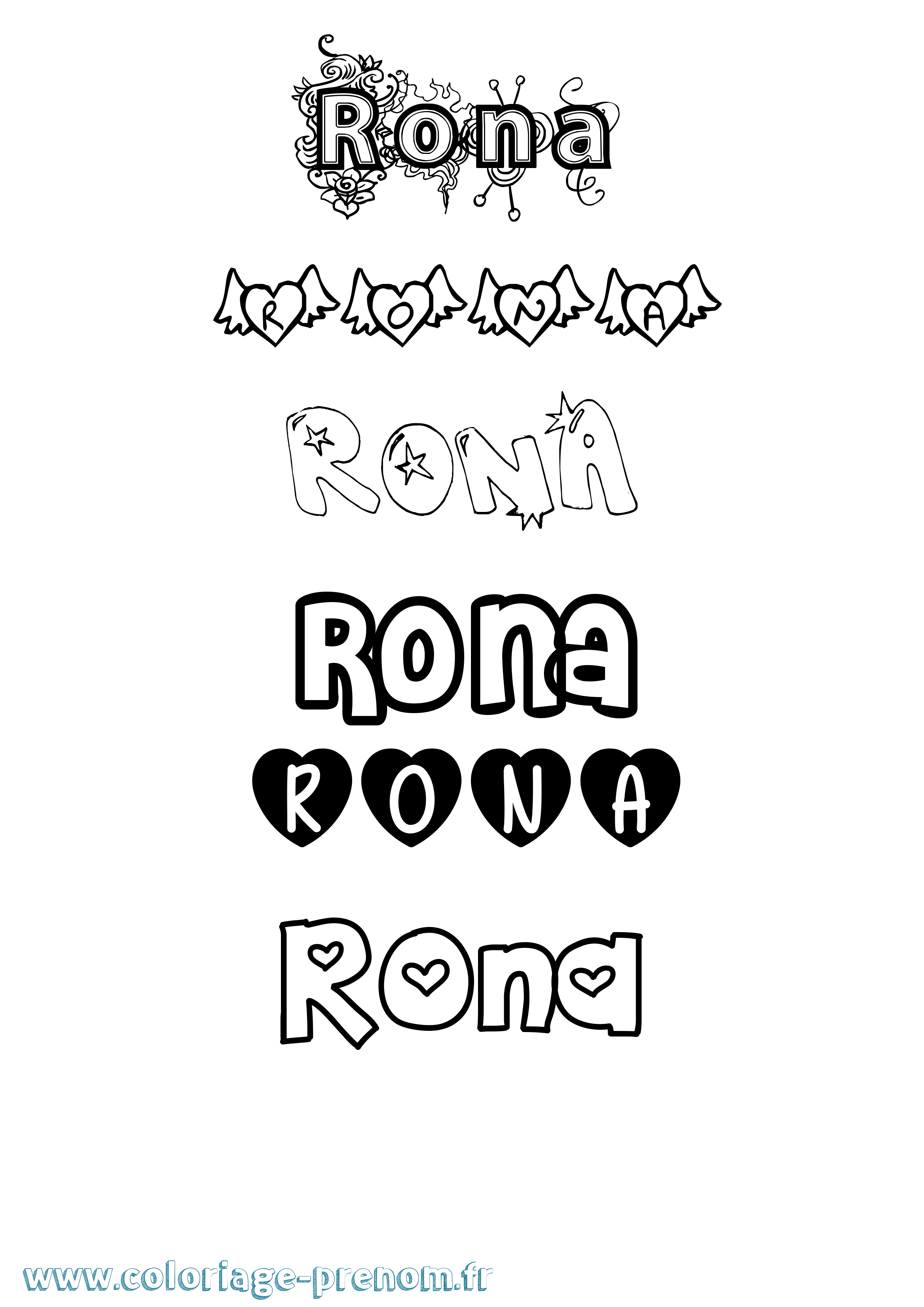 Coloriage Rona Girly Coloriage prénom Rona Girly