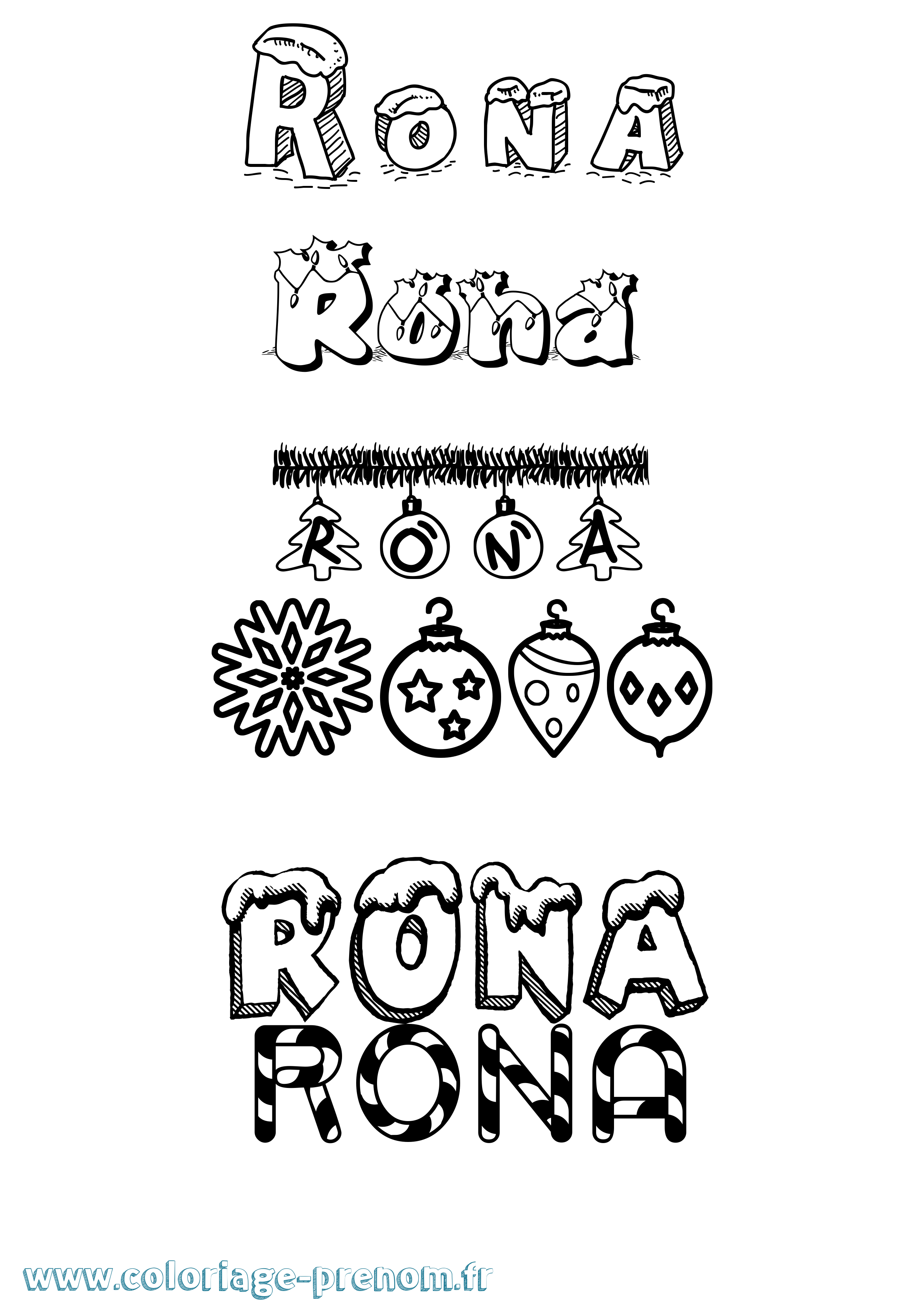 Coloriage Rona Noël Coloriage prénom Rona Noël