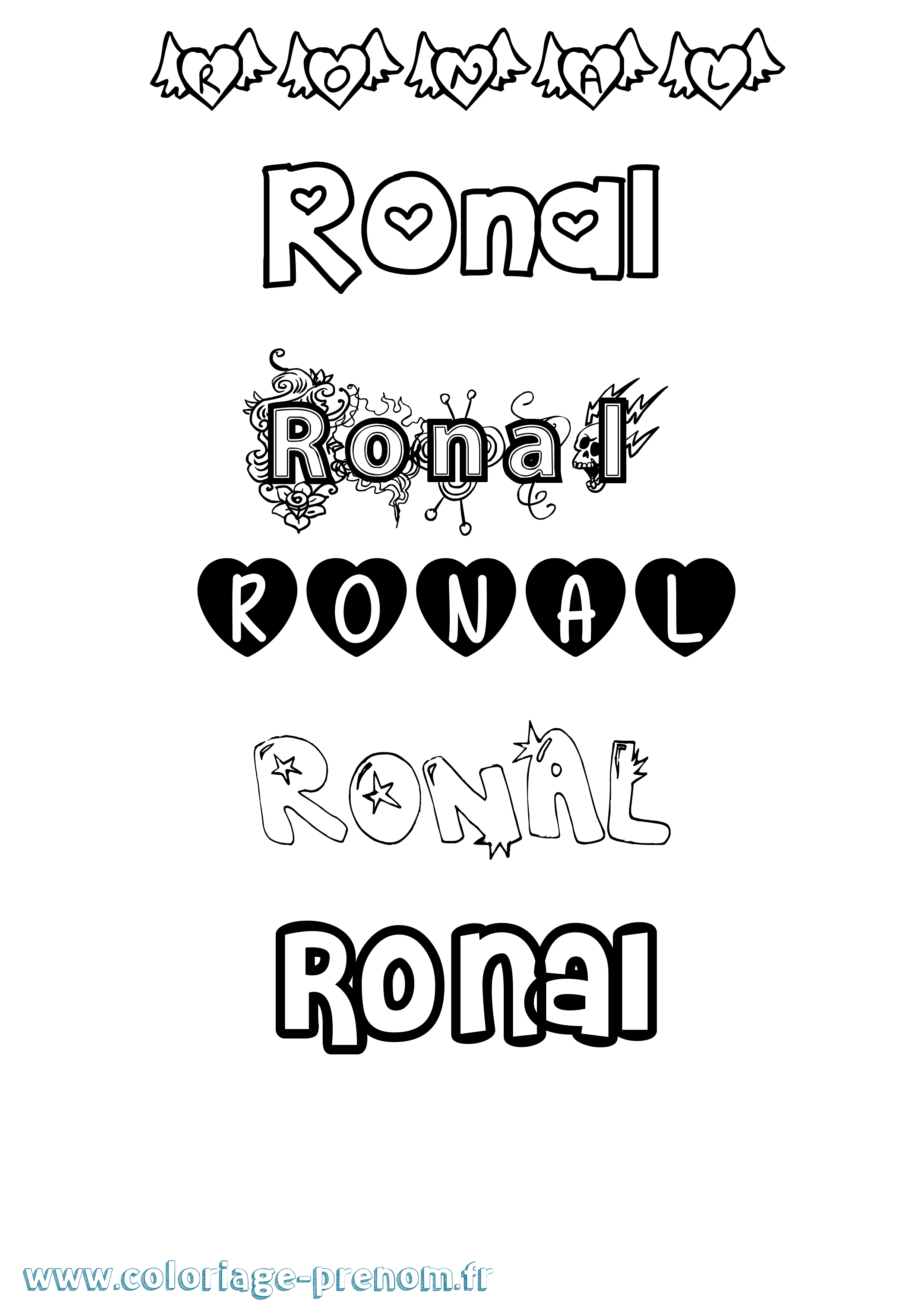 Coloriage Ronal Girly Coloriage prénom Ronal Girly