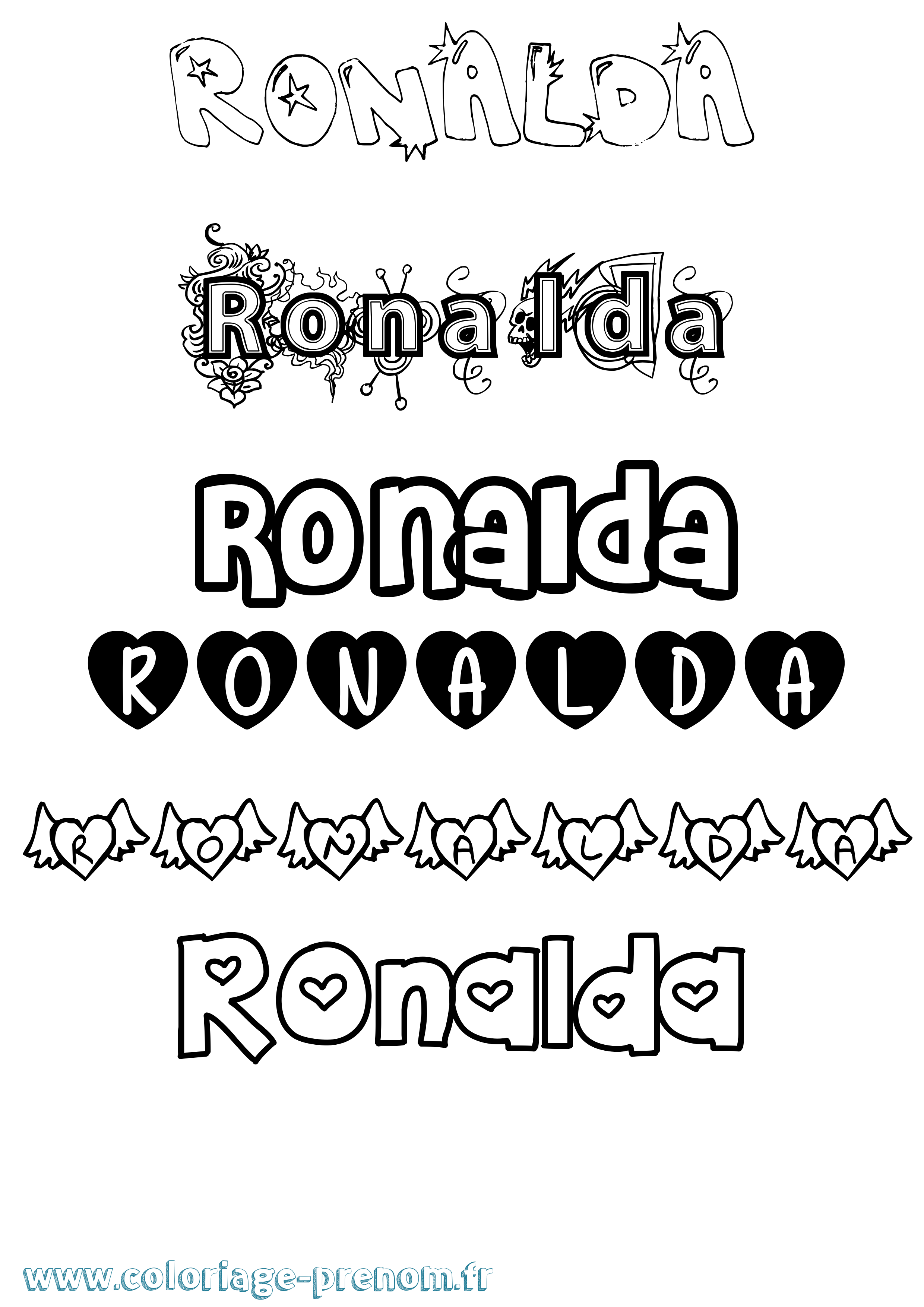 Coloriage Ronalda Girly Coloriage prénom Ronalda Girly