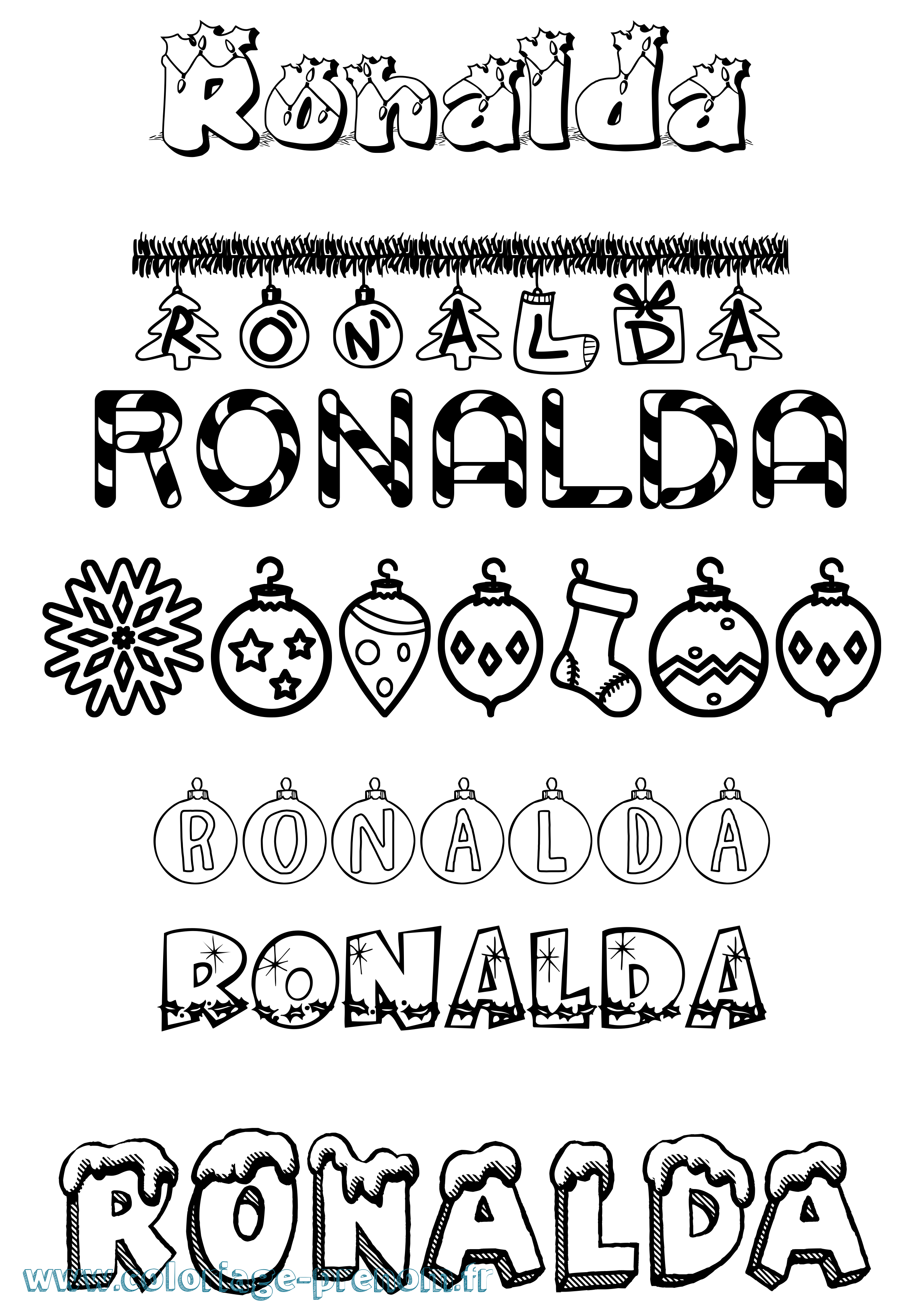 Coloriage Ronalda Noël Coloriage prénom Ronalda Noël