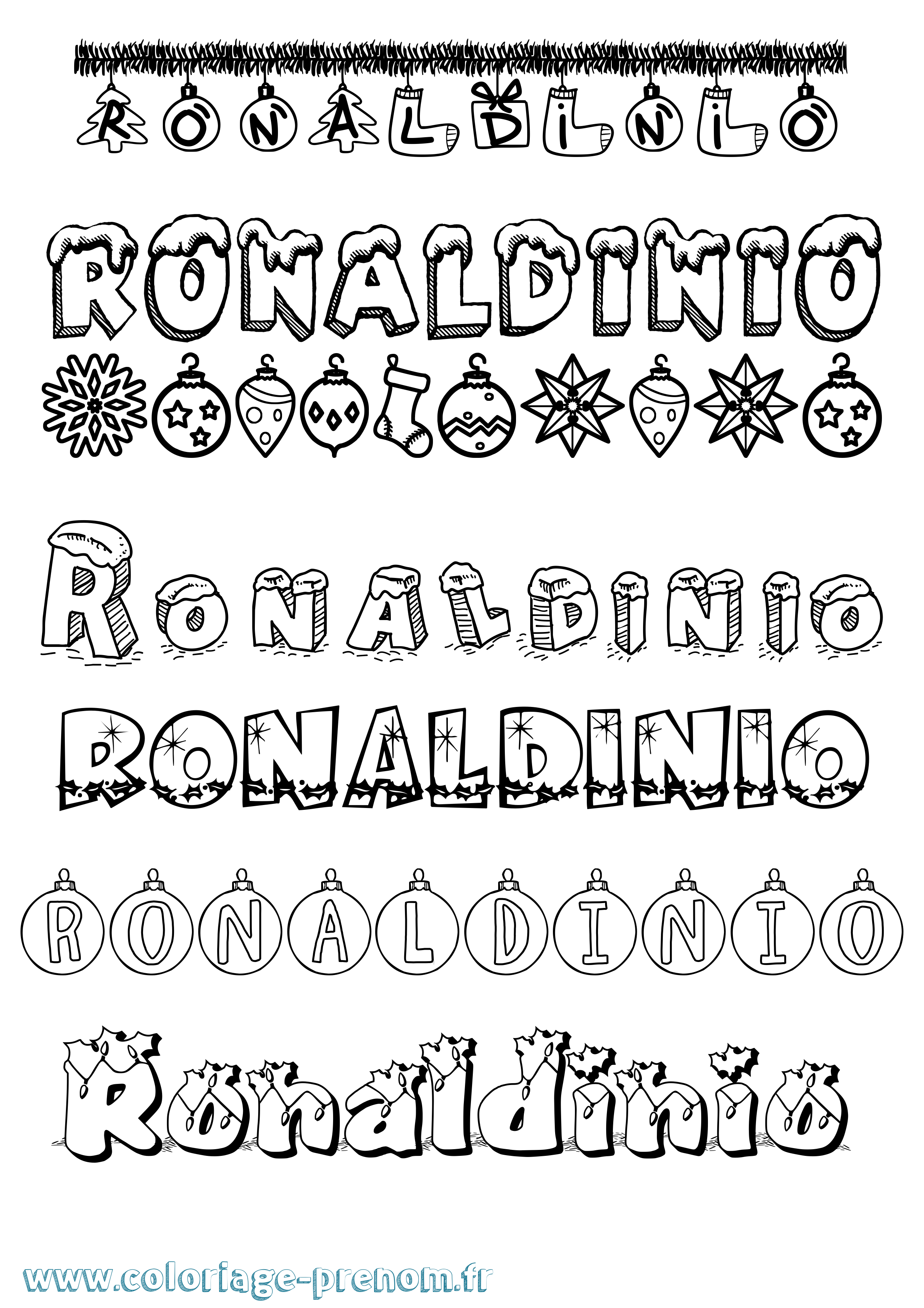 Coloriage Ronaldinio Noël Coloriage prénom Ronaldinio Noël
