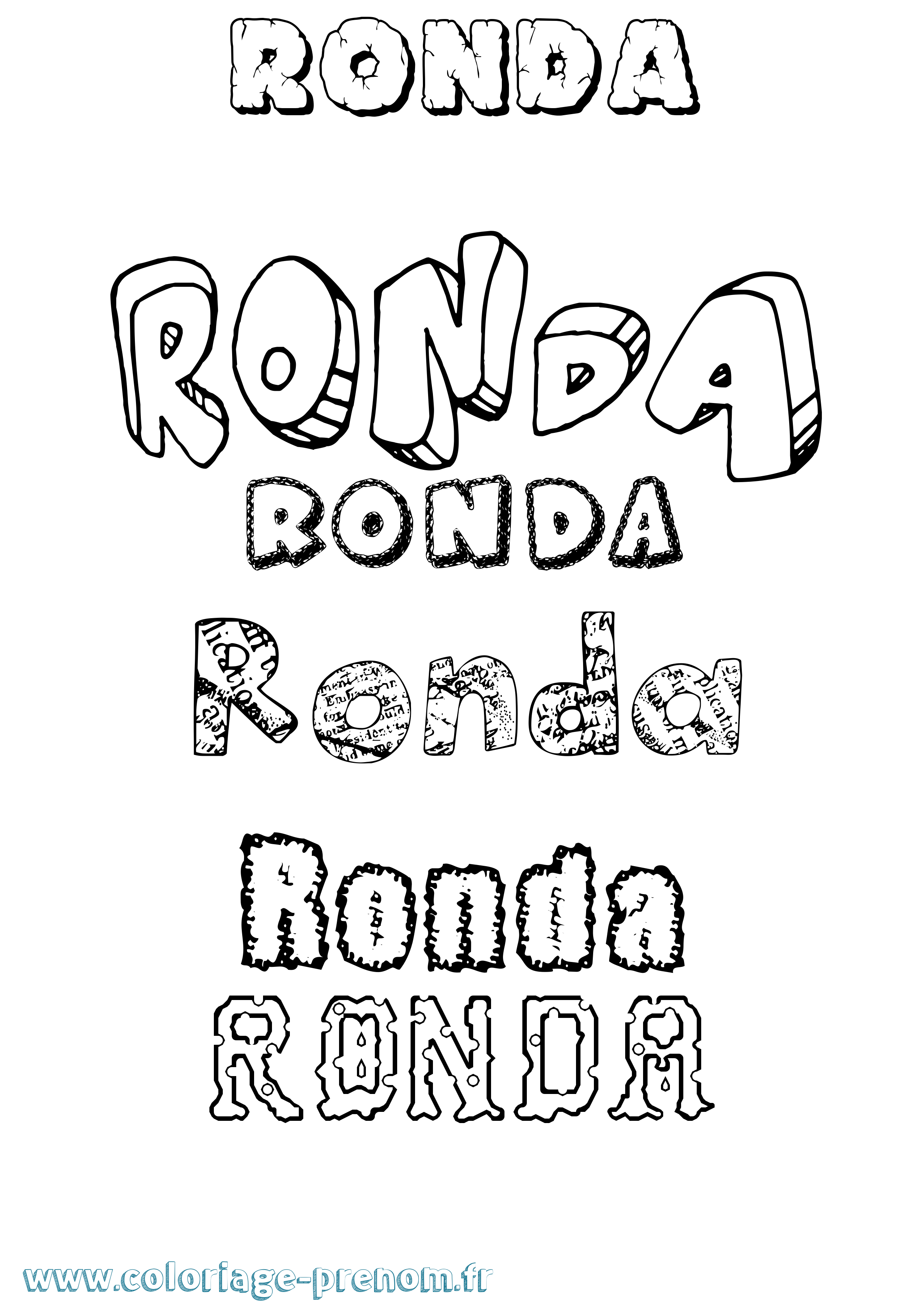 Coloriage Ronda Destructuré Coloriage prénom Ronda Destructuré