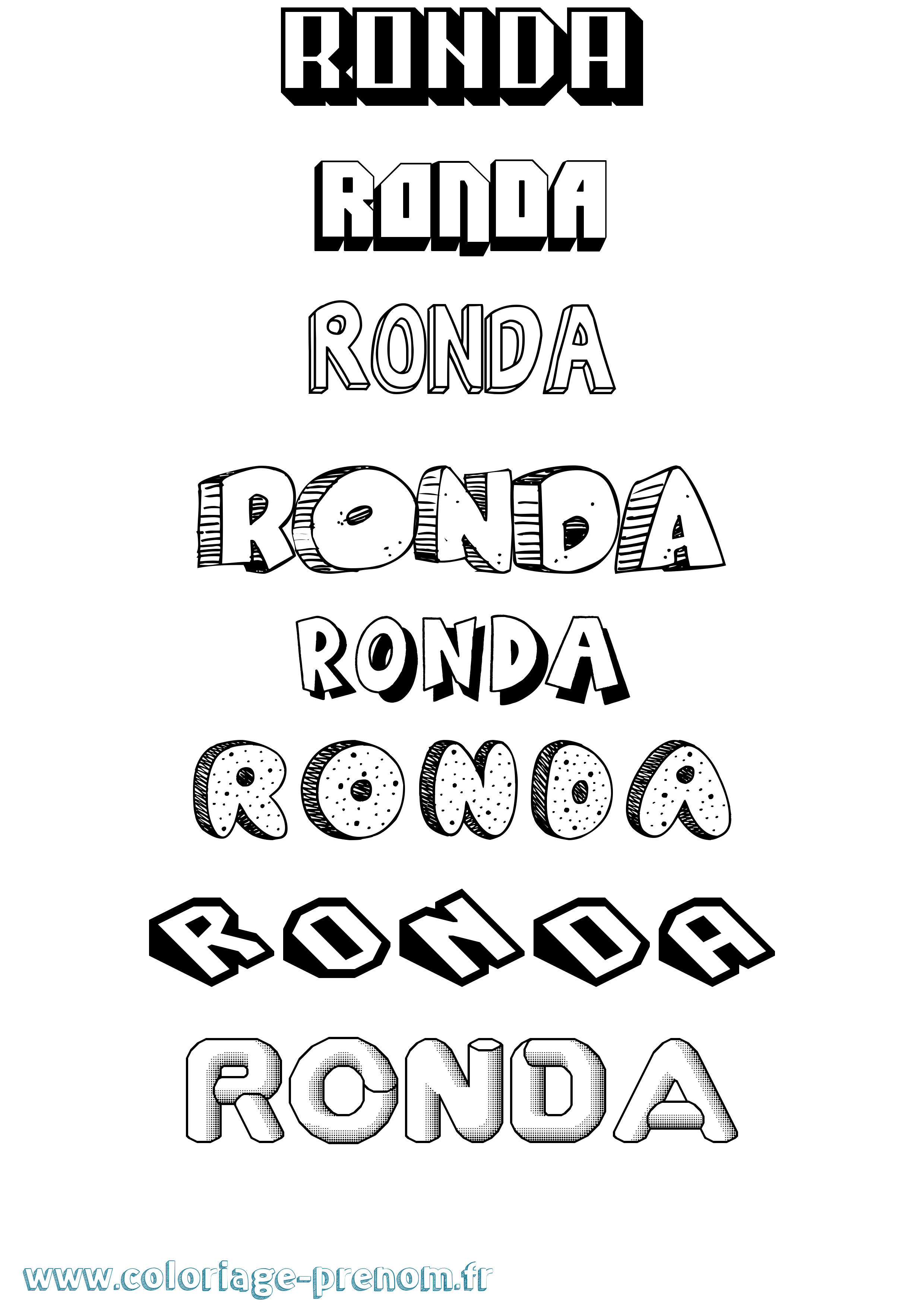 Coloriage Ronda Effet 3D Coloriage prénom Ronda Effet 3D
