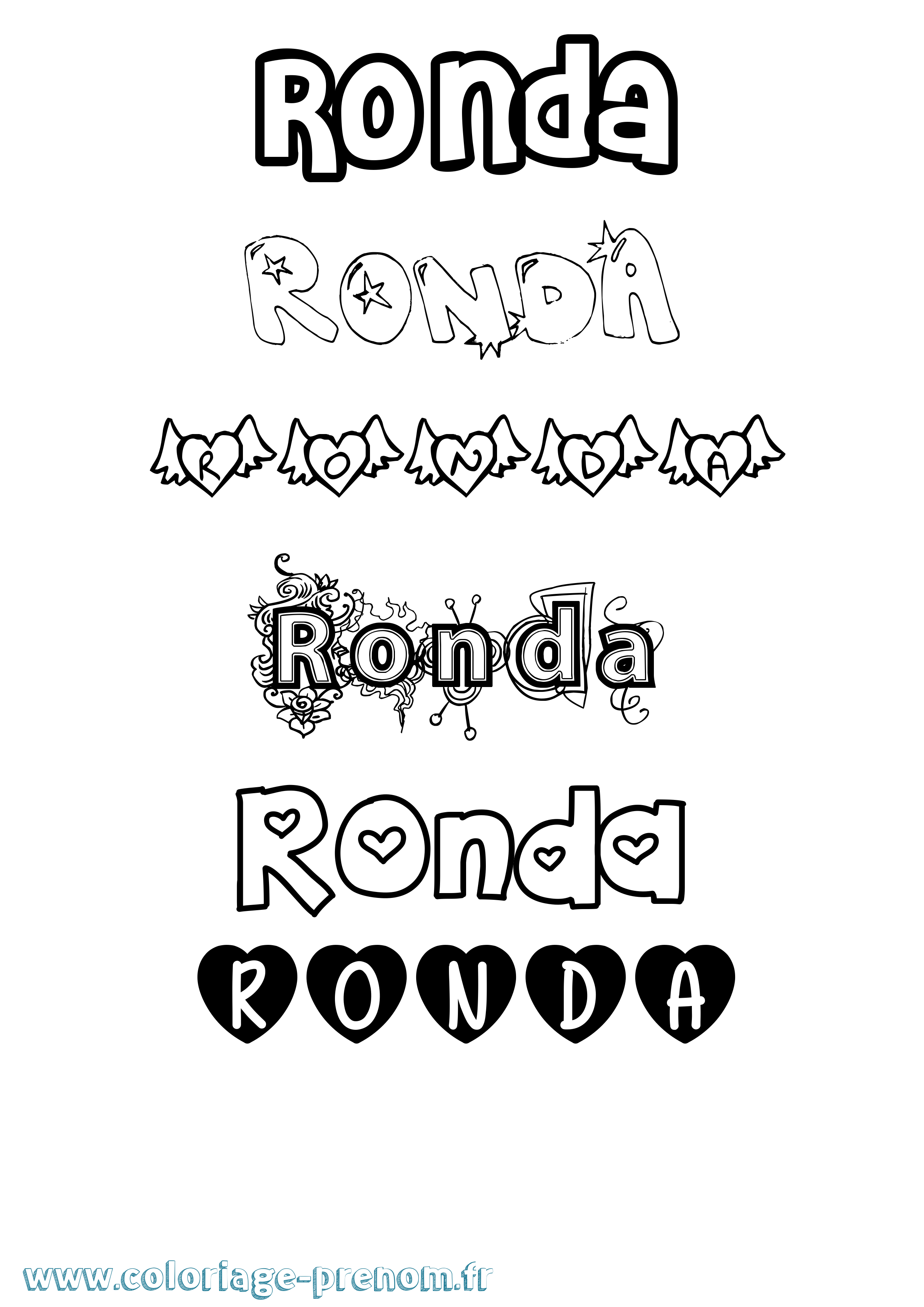 Coloriage Ronda Girly Coloriage prénom Ronda Girly