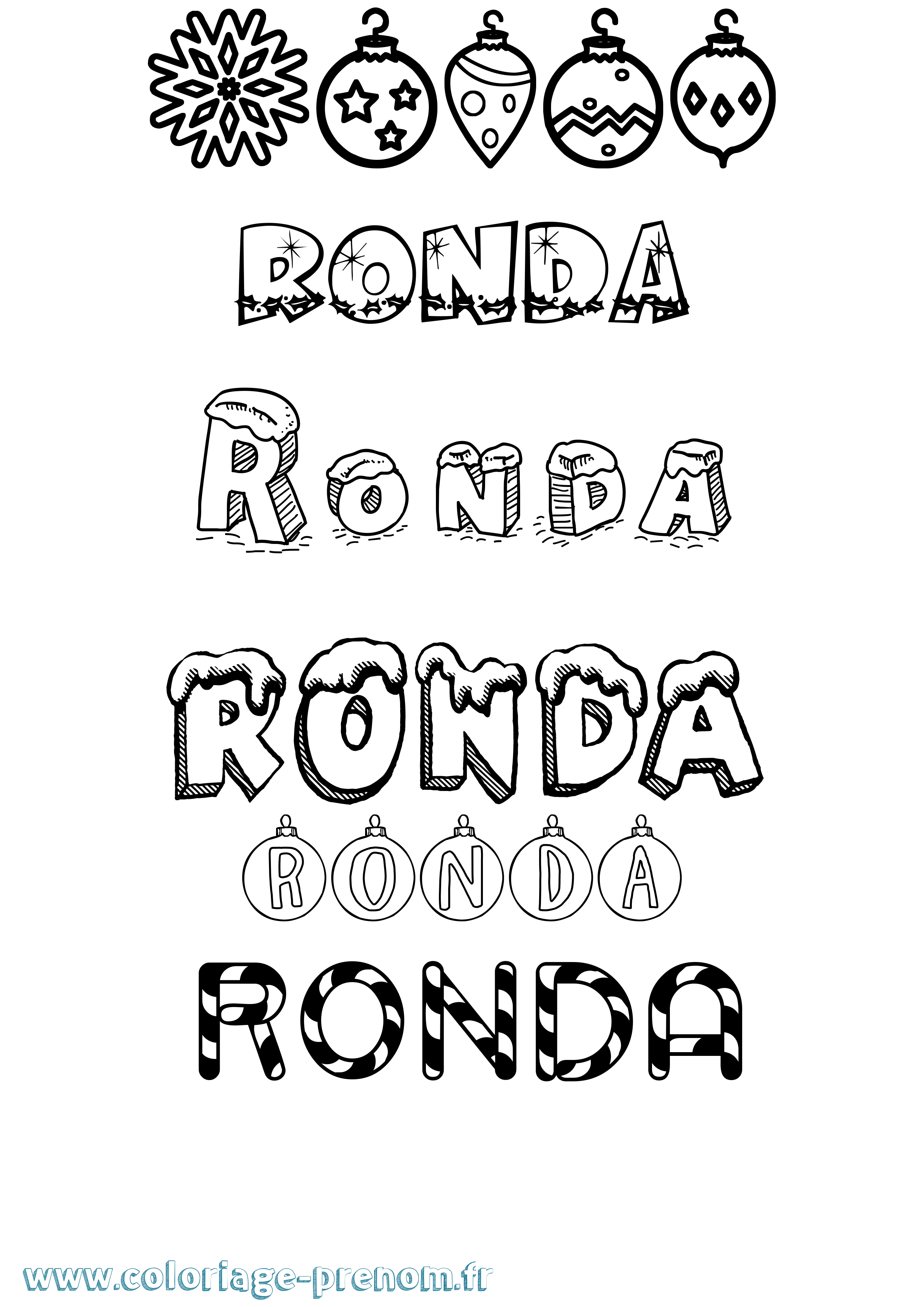 Coloriage Ronda Noël Coloriage prénom Ronda Noël