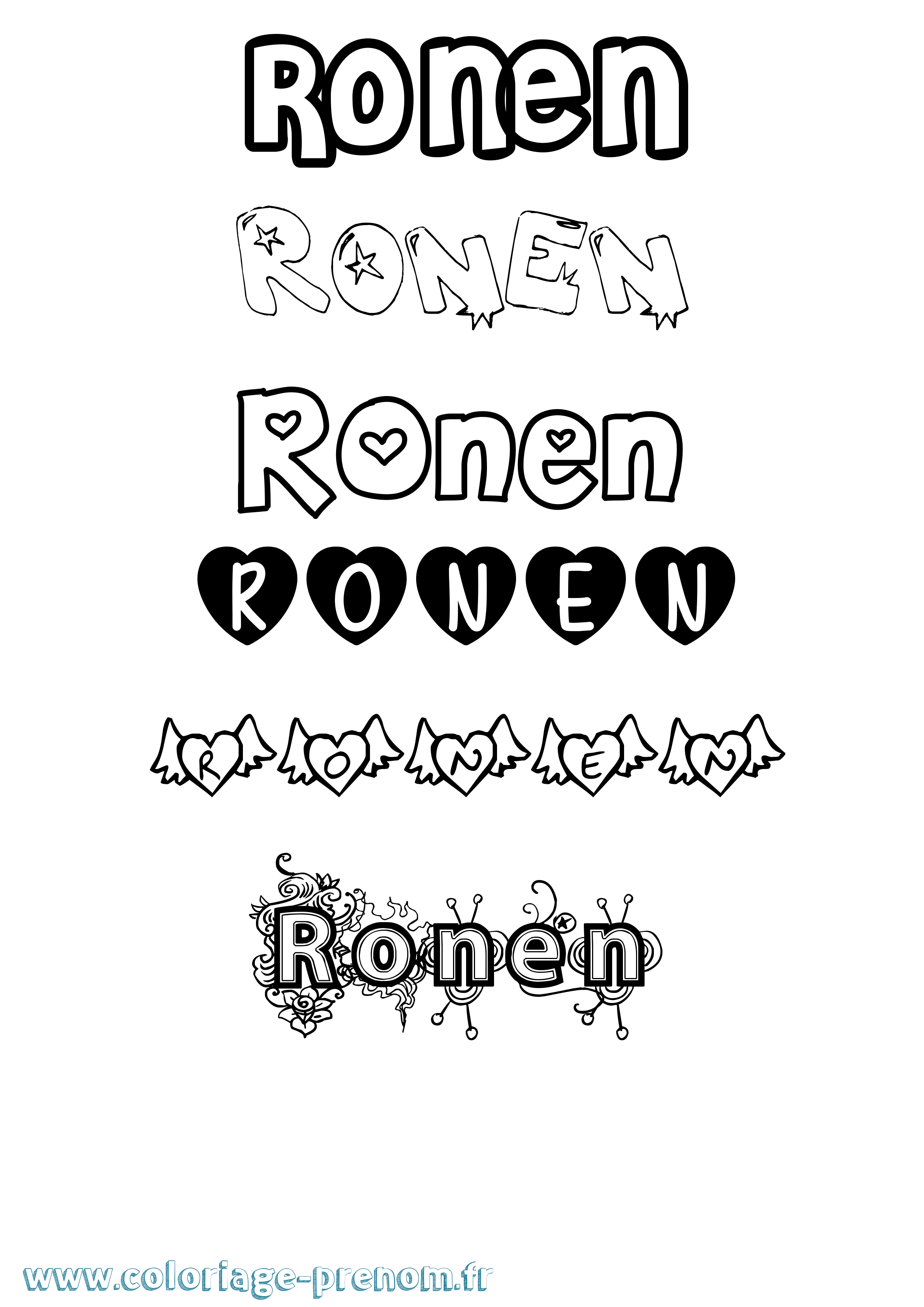 Coloriage Ronen Girly Coloriage prénom Ronen Girly