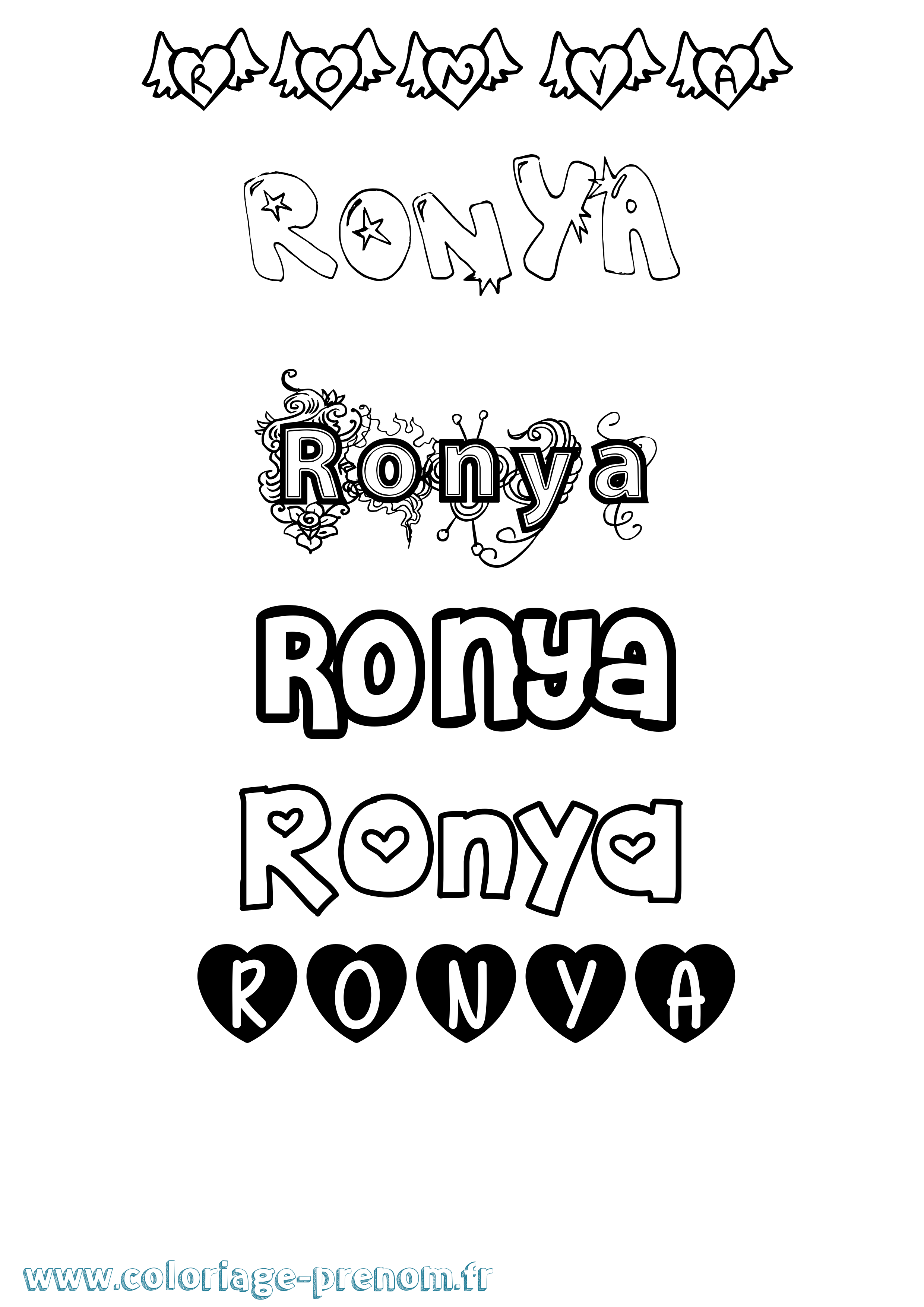 Coloriage Ronya Girly Coloriage prénom Ronya Girly