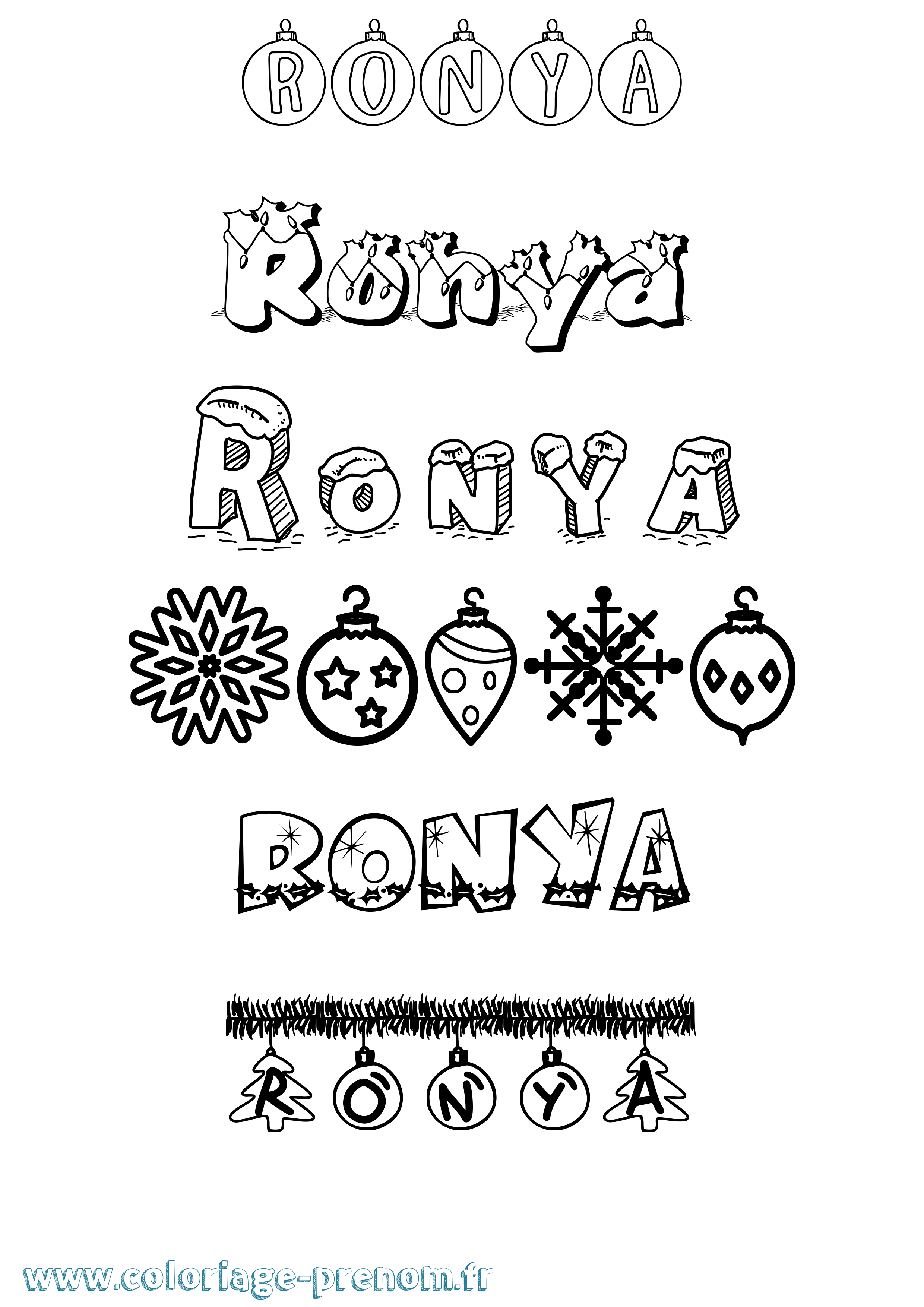 Coloriage Ronya Noël Coloriage prénom Ronya Noël