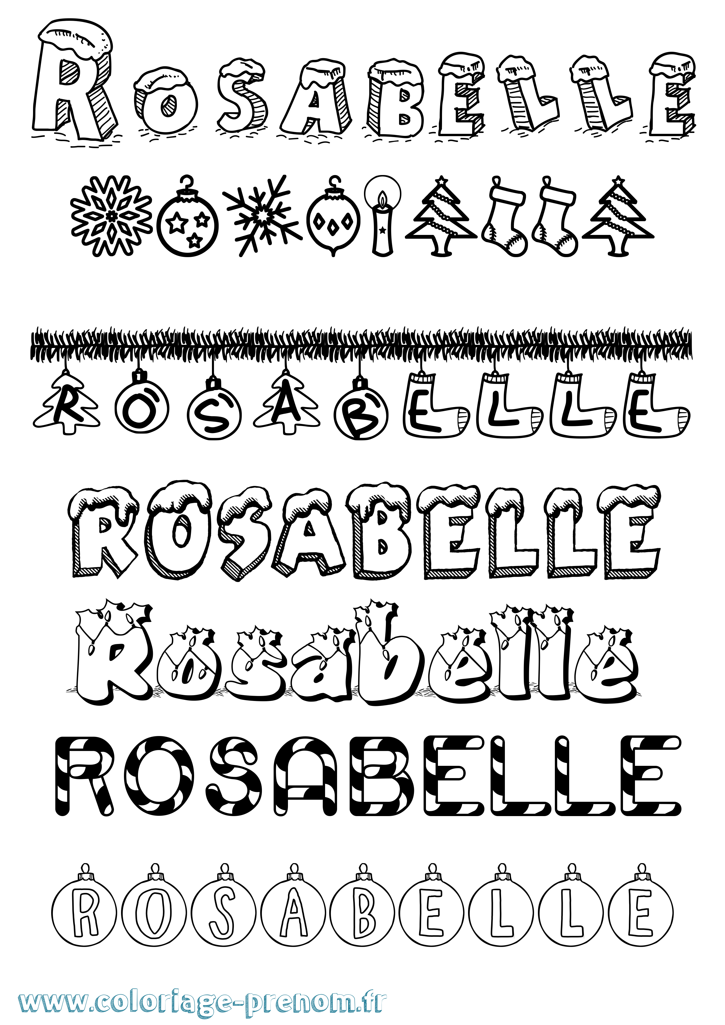 Coloriage Rosabelle Noël Coloriage prénom Rosabelle Noël
