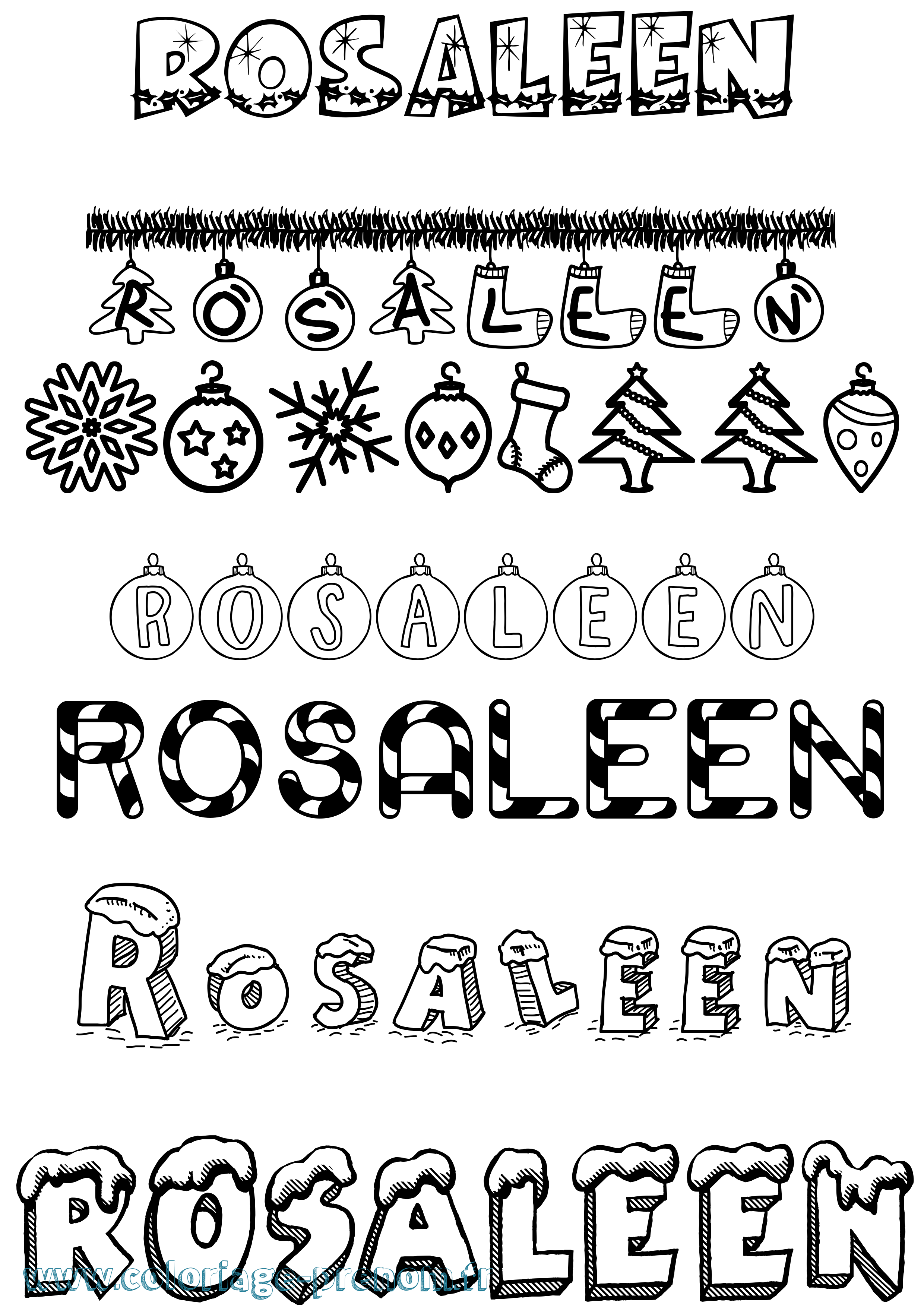 Coloriage Rosaleen Noël Coloriage prénom Rosaleen Noël