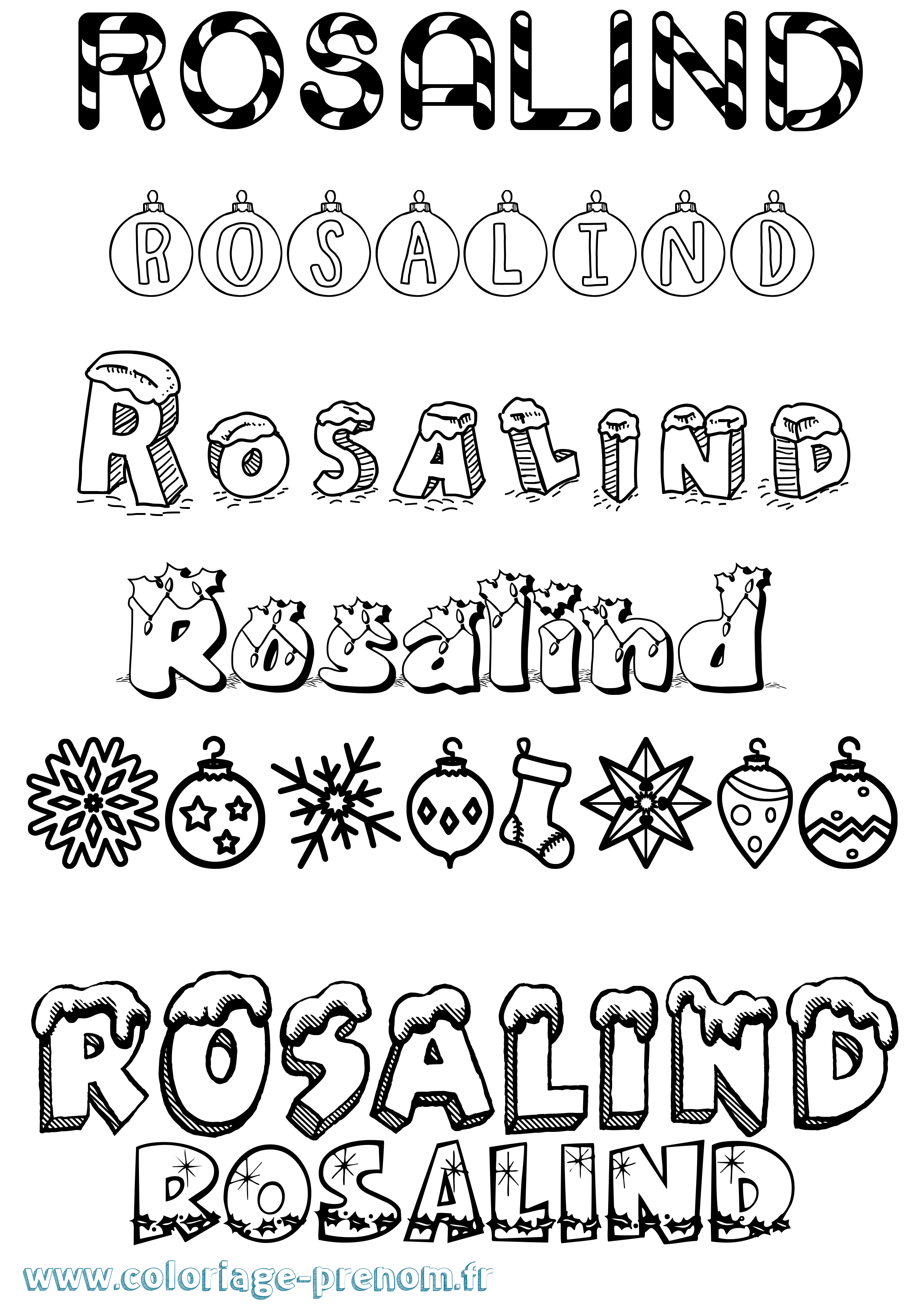Coloriage Rosalind Noël Coloriage prénom Rosalind Noël