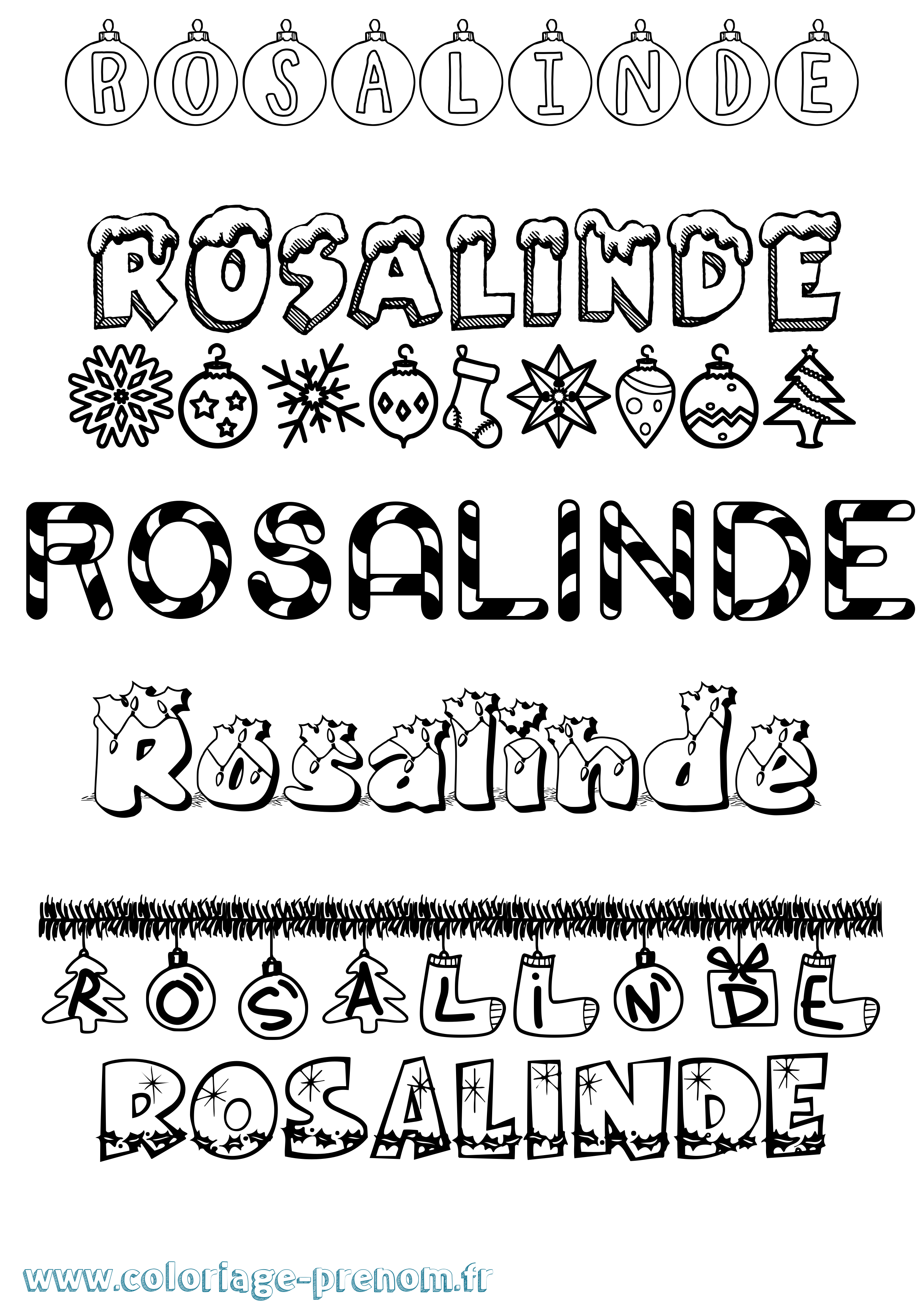 Coloriage Rosalinde Noël Coloriage prénom Rosalinde Noël